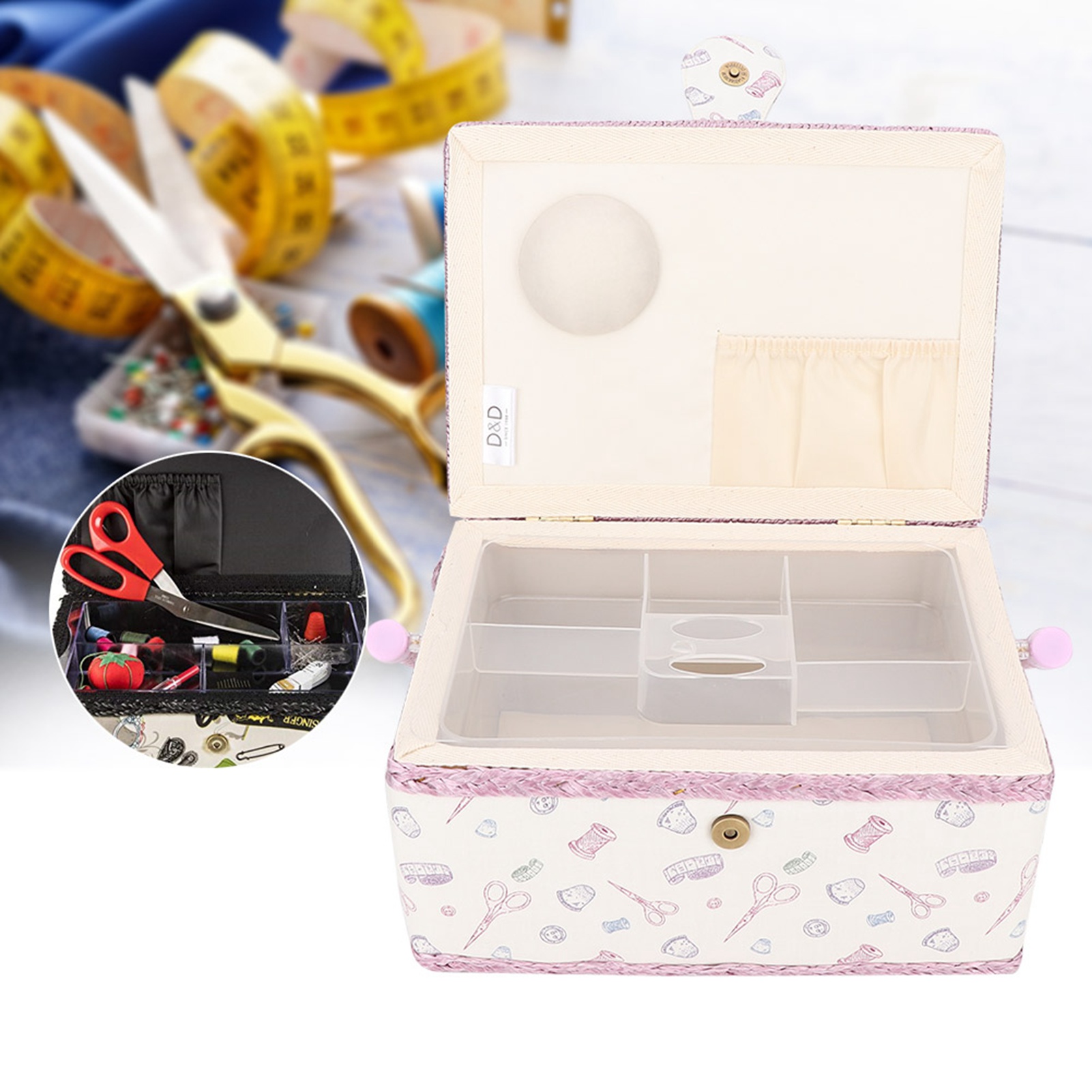 Description Picture 3 of itemVintage Sewing Basket Household Fabric Craft Thread Needle Storage Box Organizer Sewing Storage Box