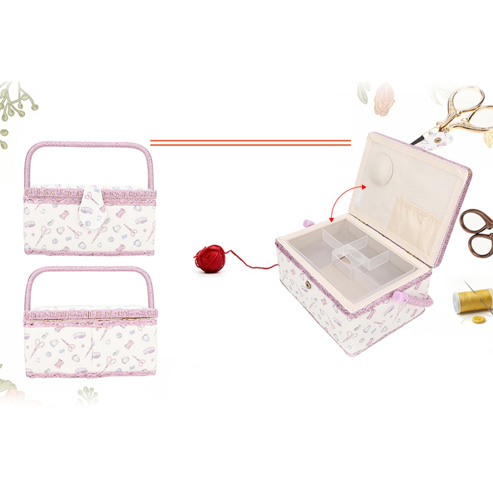 Description Picture 4 of itemVintage Sewing Basket Household Fabric Craft Thread Needle Storage Box Organizer Sewing Storage Box