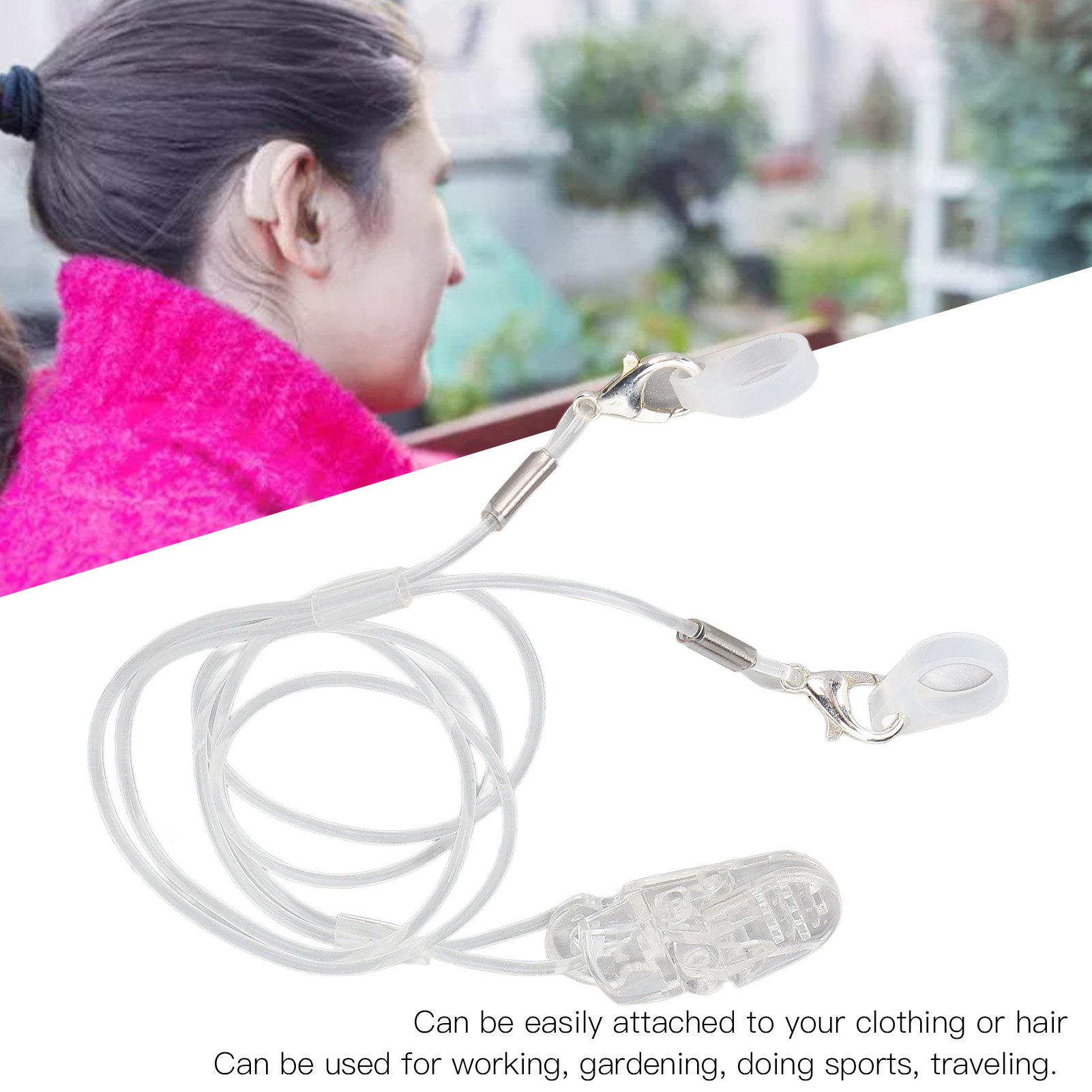 Description Picture 3 of itemHearing Aids Clip Holder Transparent 2 Rings Anti-Lost Lanyard Safety Behind The Ear Hearing Aids Accessory for Children Adult