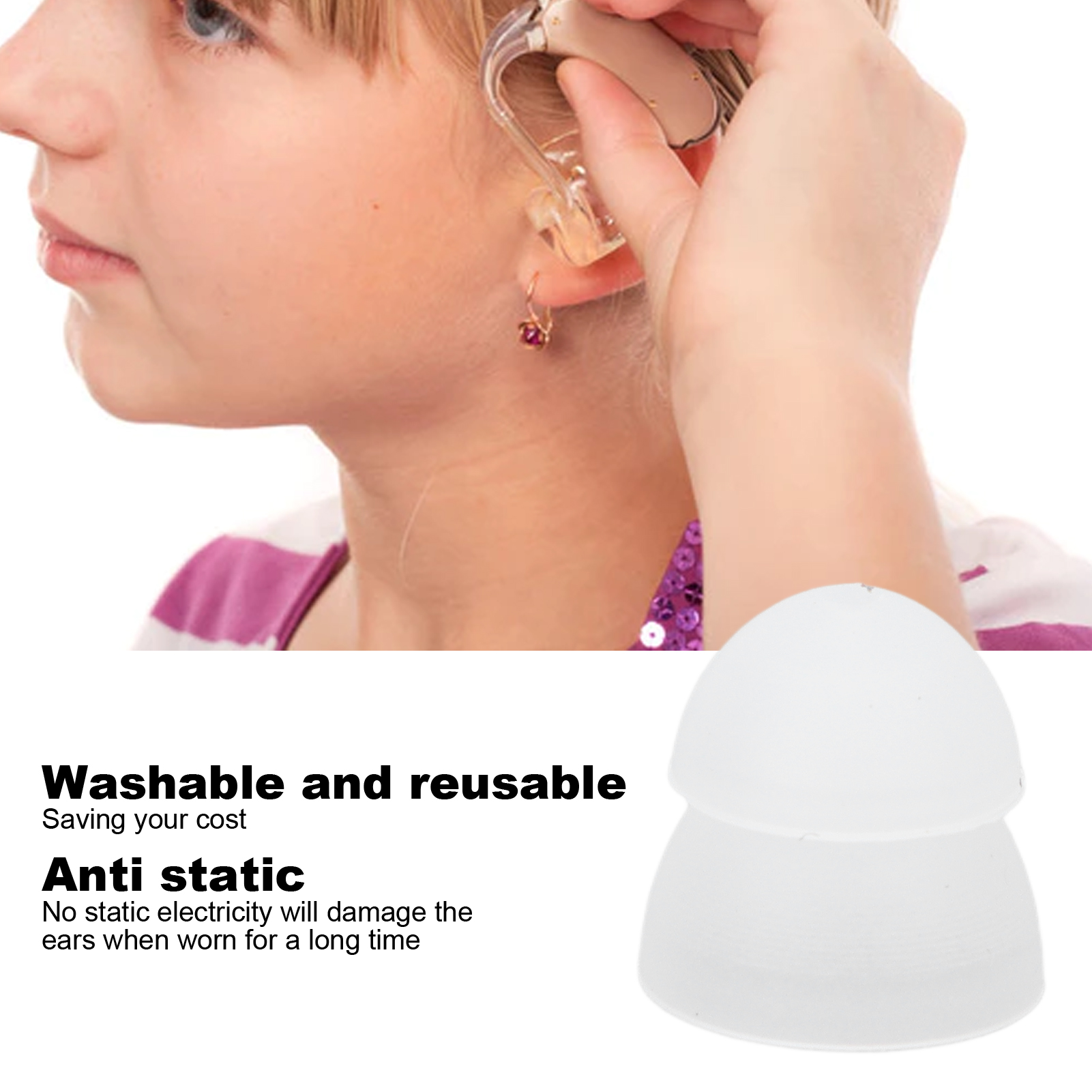 Description Picture 2 of itemClosed Fit Hearing Aids Domes Silicone Double Layer Anti Static Eartips Replacement Hearing Aid Accessories 10Pcs 8/10/12mm