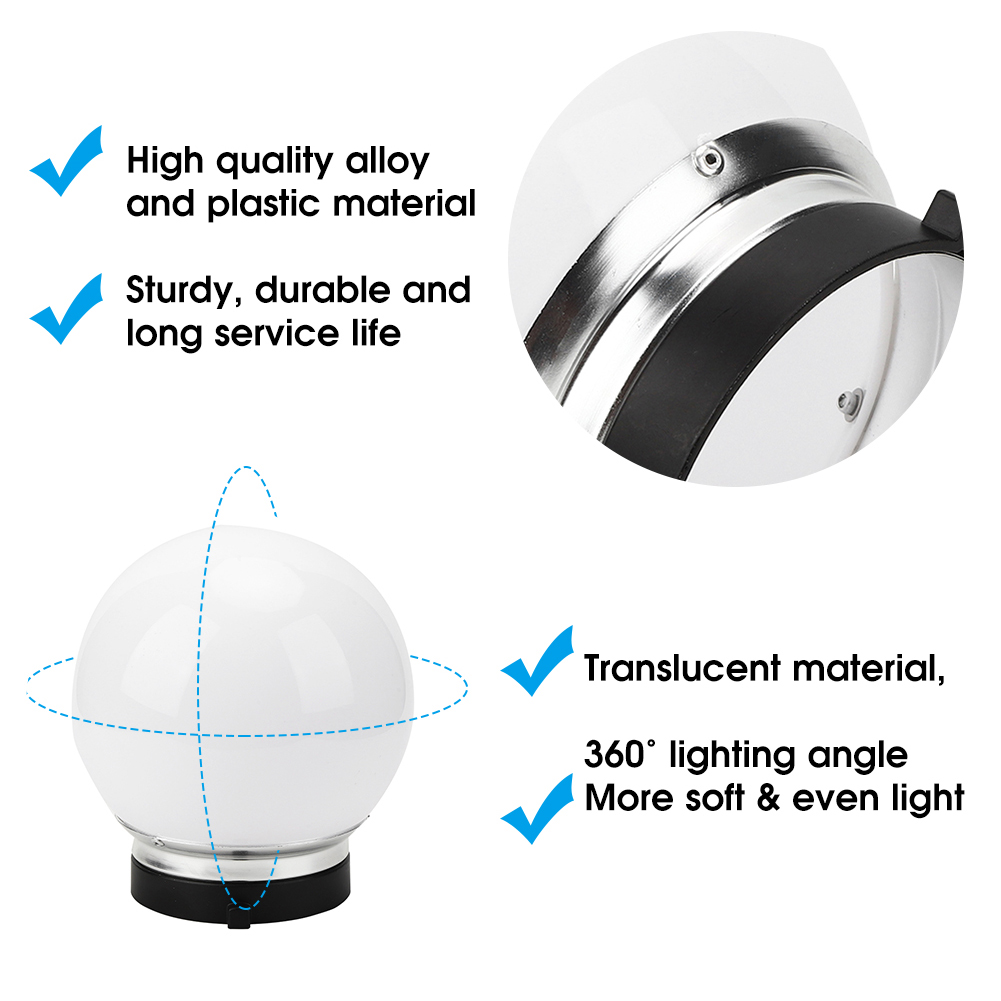 Description Picture 4 of item15cm Soft Light Diffuser Ball General Flash Lampshade for Bowens Mount Light Flash Diffuser Photograpic Studio Accessories