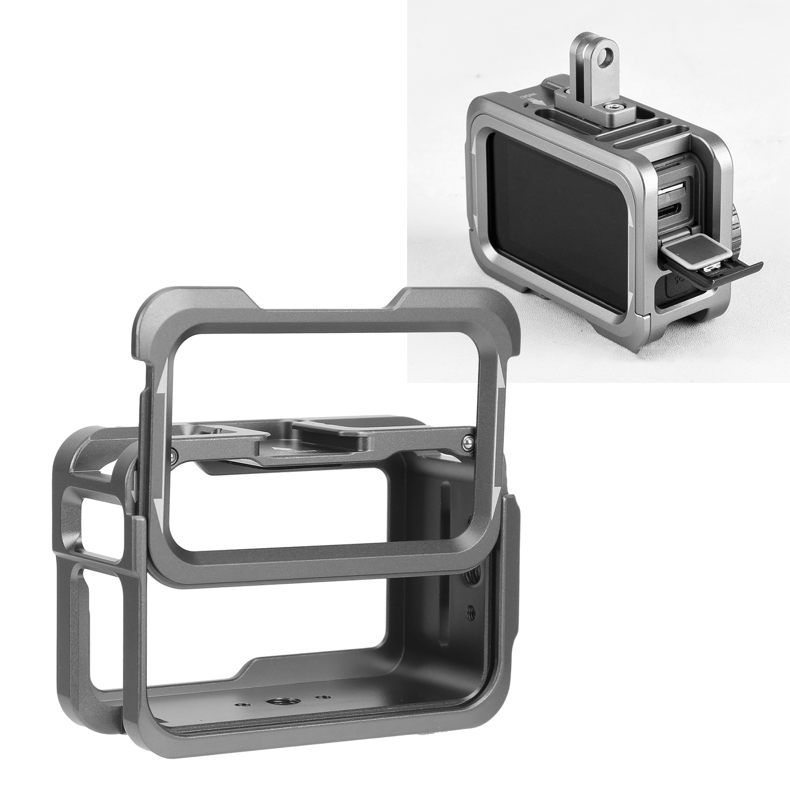 Description Picture 5 of itemAluminium Alloy Vlog Cage for DJI OSMO Action 1 Camera Video Cage Protective Frame Housing Shell Case with Dual Cold Shoe Mounts