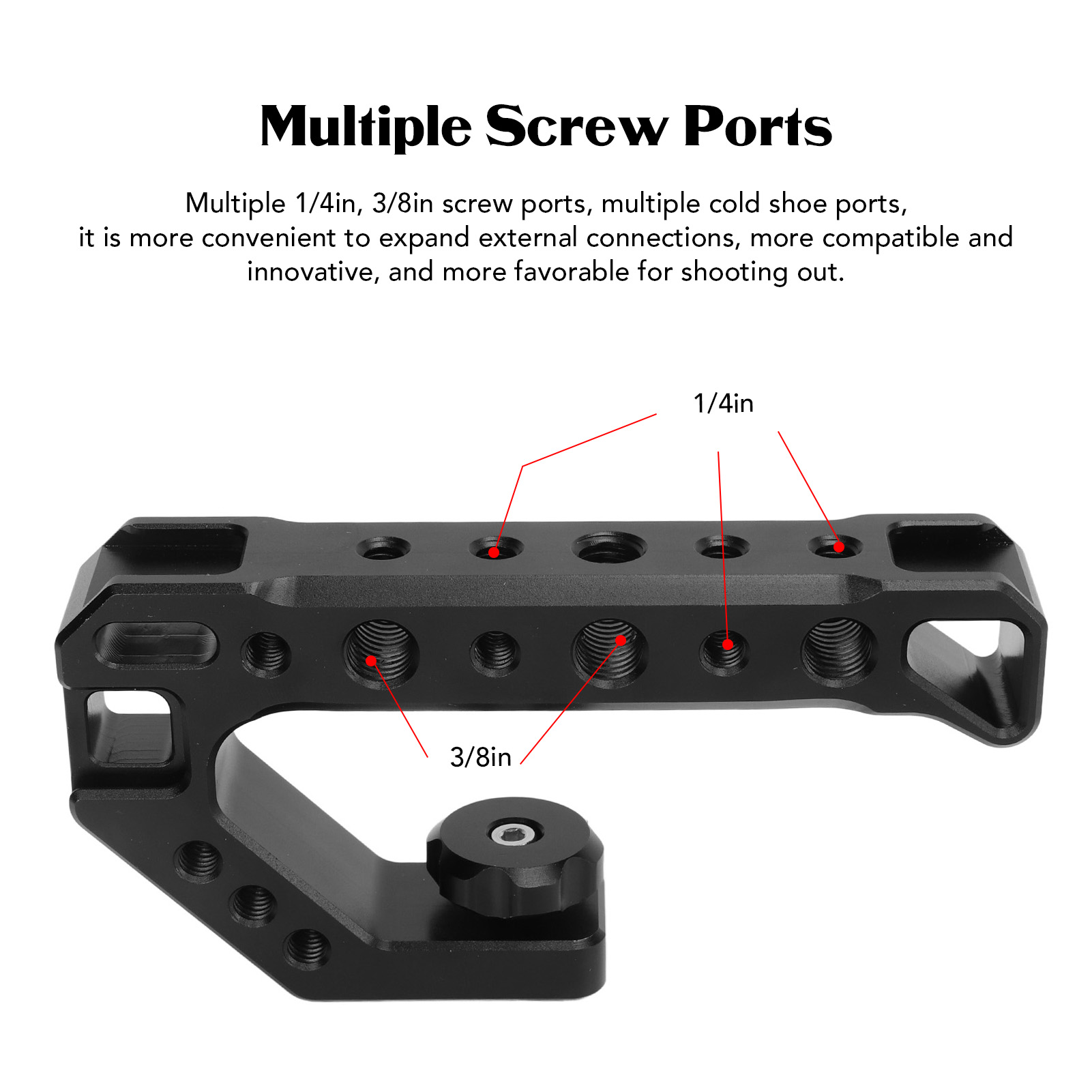 Poignée Supérieure Cage Caméra En Aluminium CNC – Multi Sabots Froids 1/4" & 3/8", Plateforme Stabilisatrice Ergonomique Pour DSLR Vidéo