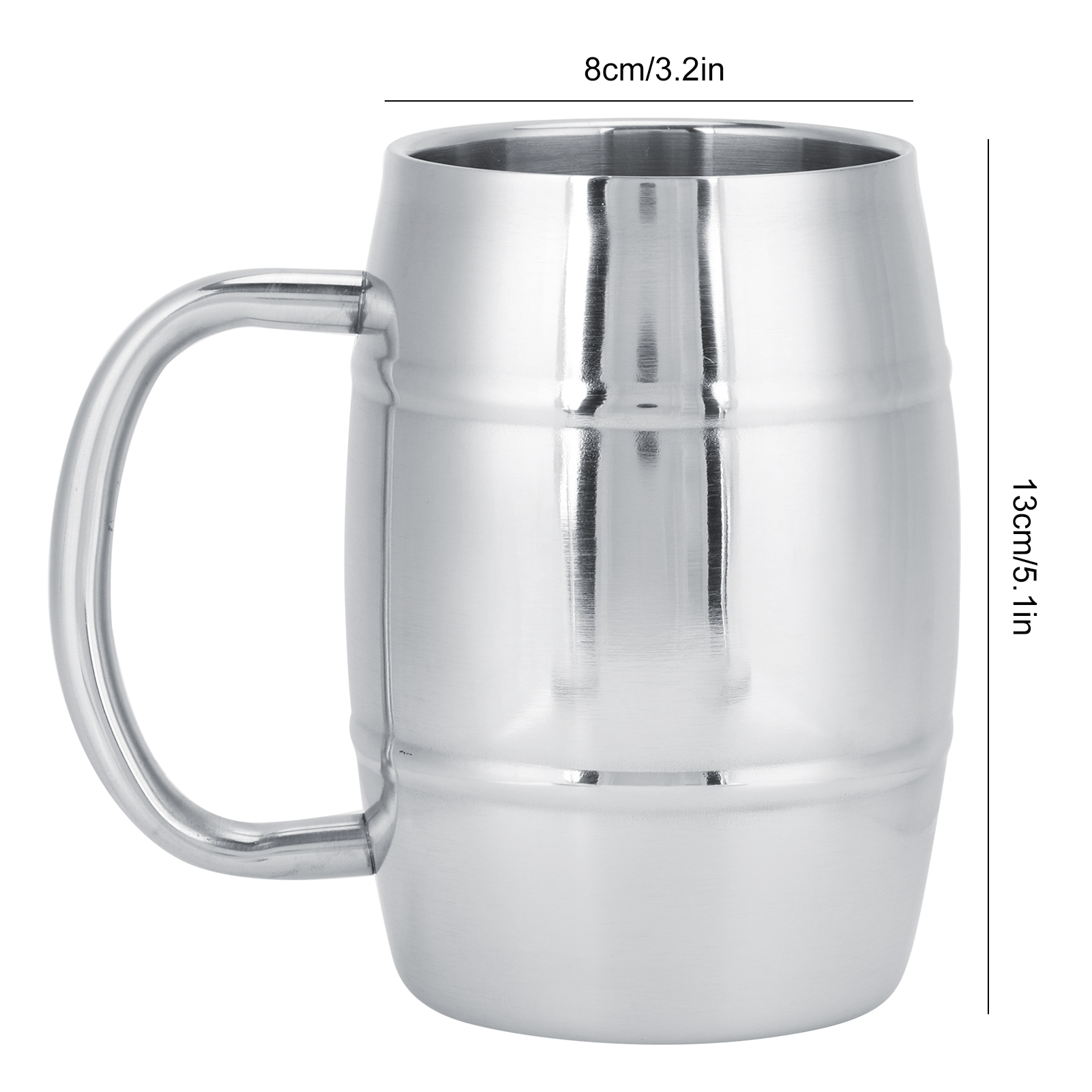 Description Picture 3 of item470ml Beer Mug 304 Stainless Steel Double Layer Water Cupwith Handle Drinkware for Outdoor Camping Tea Coffee Cup