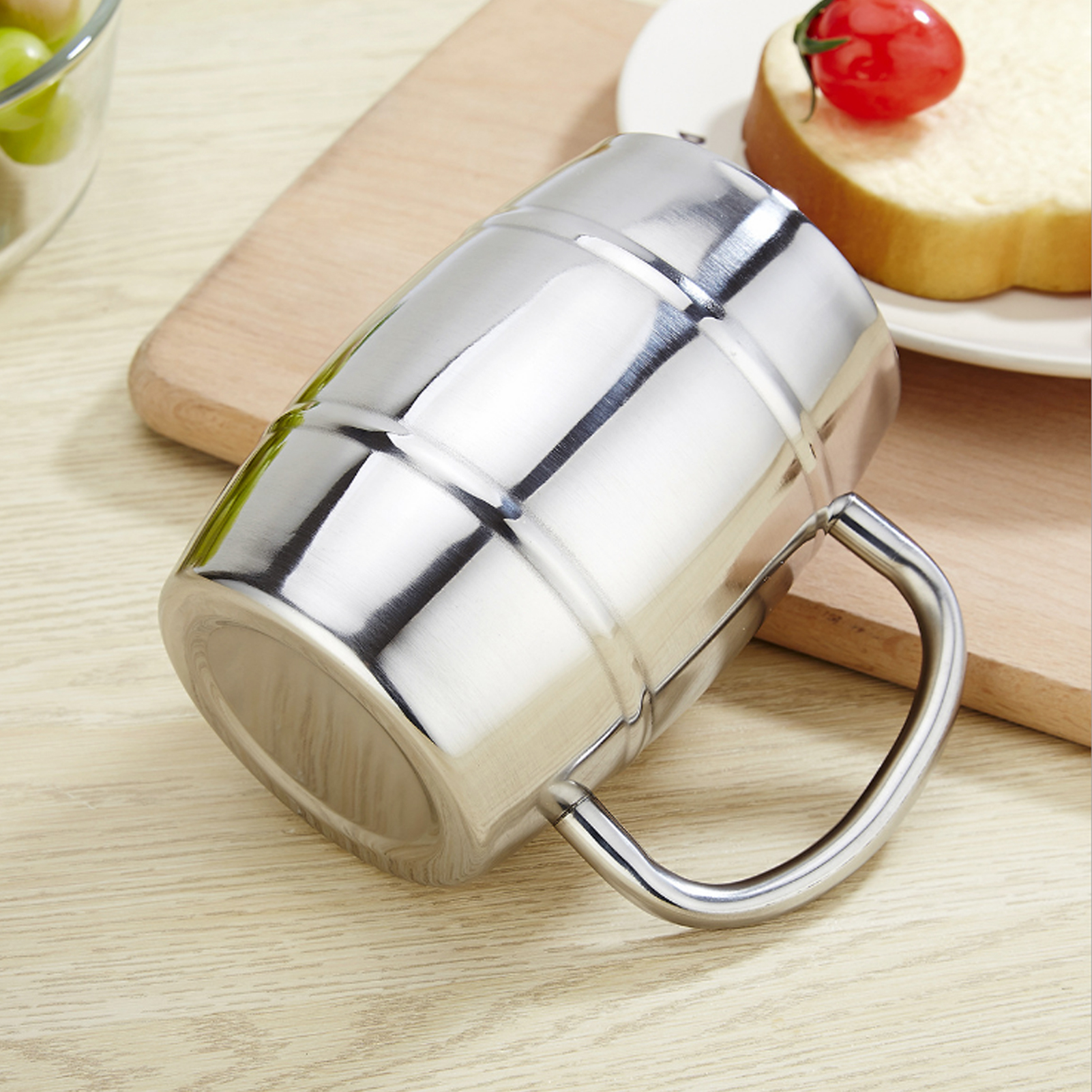 Description Picture 2 of item470ml Beer Mug 304 Stainless Steel Double Layer Water Cupwith Handle Drinkware for Outdoor Camping Tea Coffee Cup