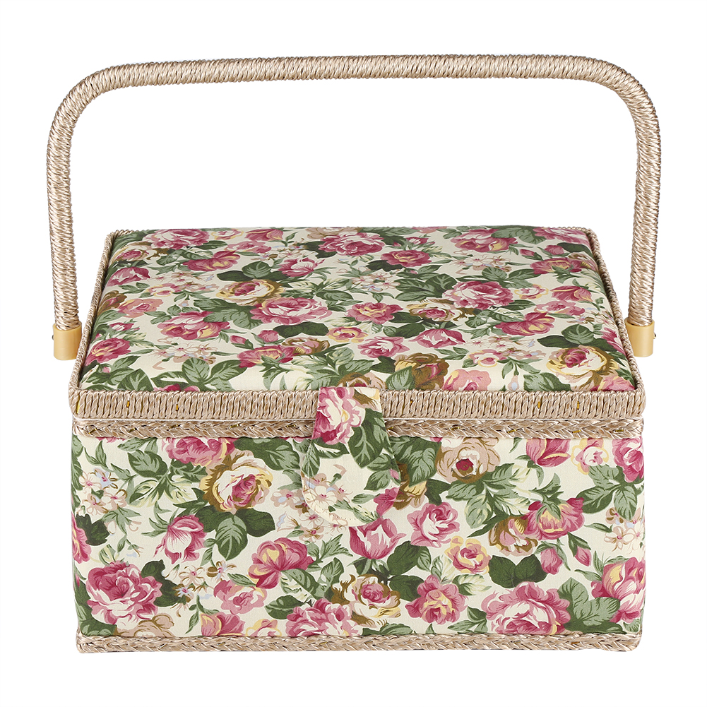 Fabric Floral Printed Sewing Basket Craft Box Household Sundry Storage  Organizer with Handle