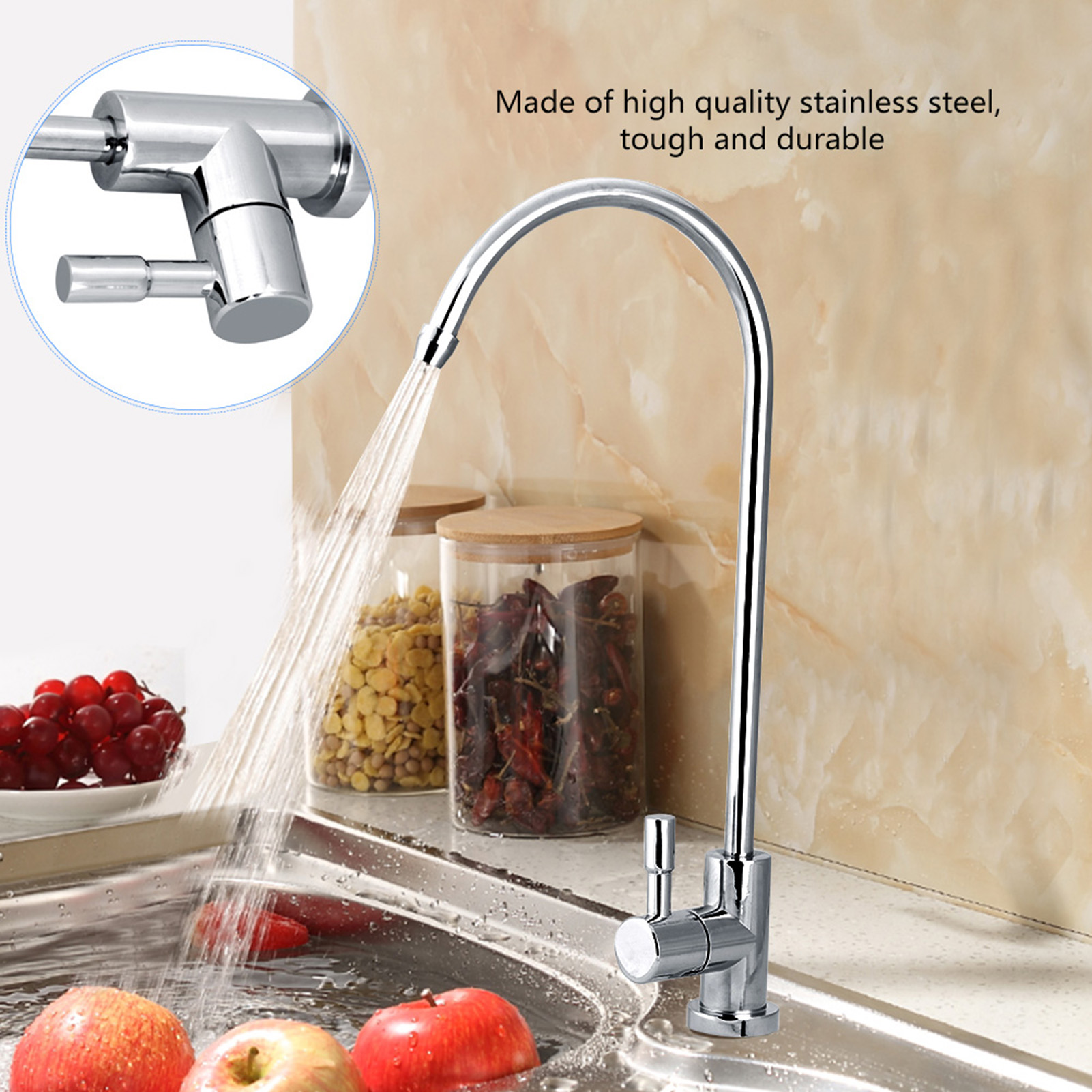 Description Picture 2 of item1/4'' Kitchen Sink Faucet Tap Chrome Reverse Osmosis RO Drinking Water Filter Zinc Alloy With Bag Of Accessories Package