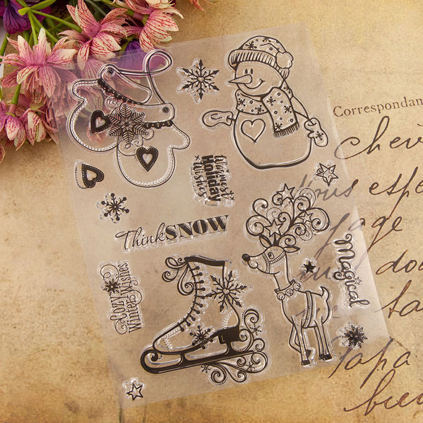 Timbre transparent de Noël bricolage compte à main scrapbook timbre fini Noël bonhomme de neige gants chaussures (T1624TC)