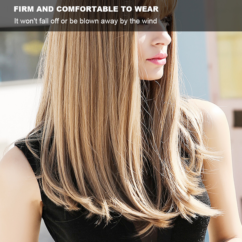 Perruque Synthétique Femme EDITH - Blond Foncé Méché Clair - Longueur Mi-longue - Raie Libre