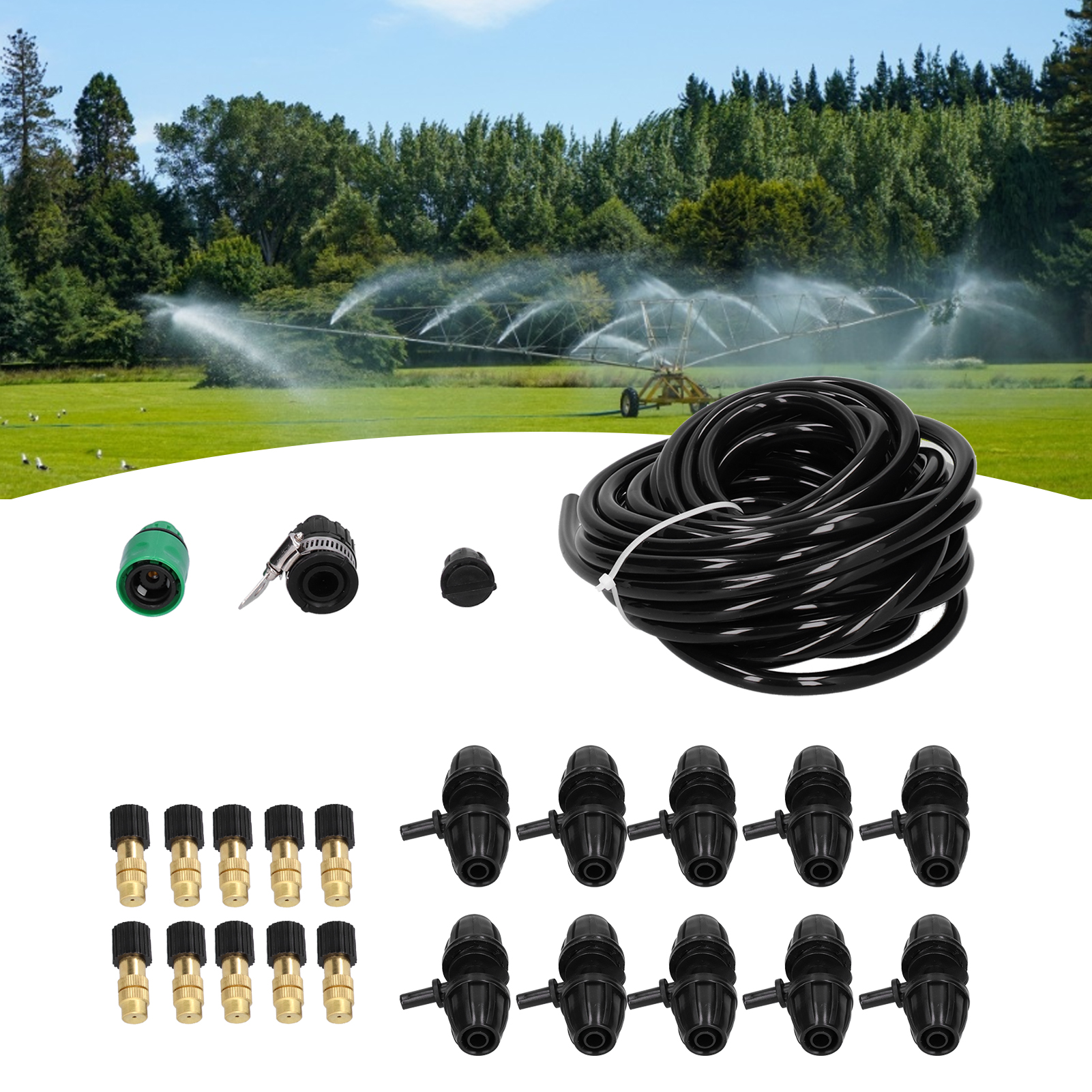 Kit Brumisation 10.7 M 10 Buses Laiton – Système Refroidissement & Arrosage Jardin, Terrasse, Patio, Serre – Économie D'Eau