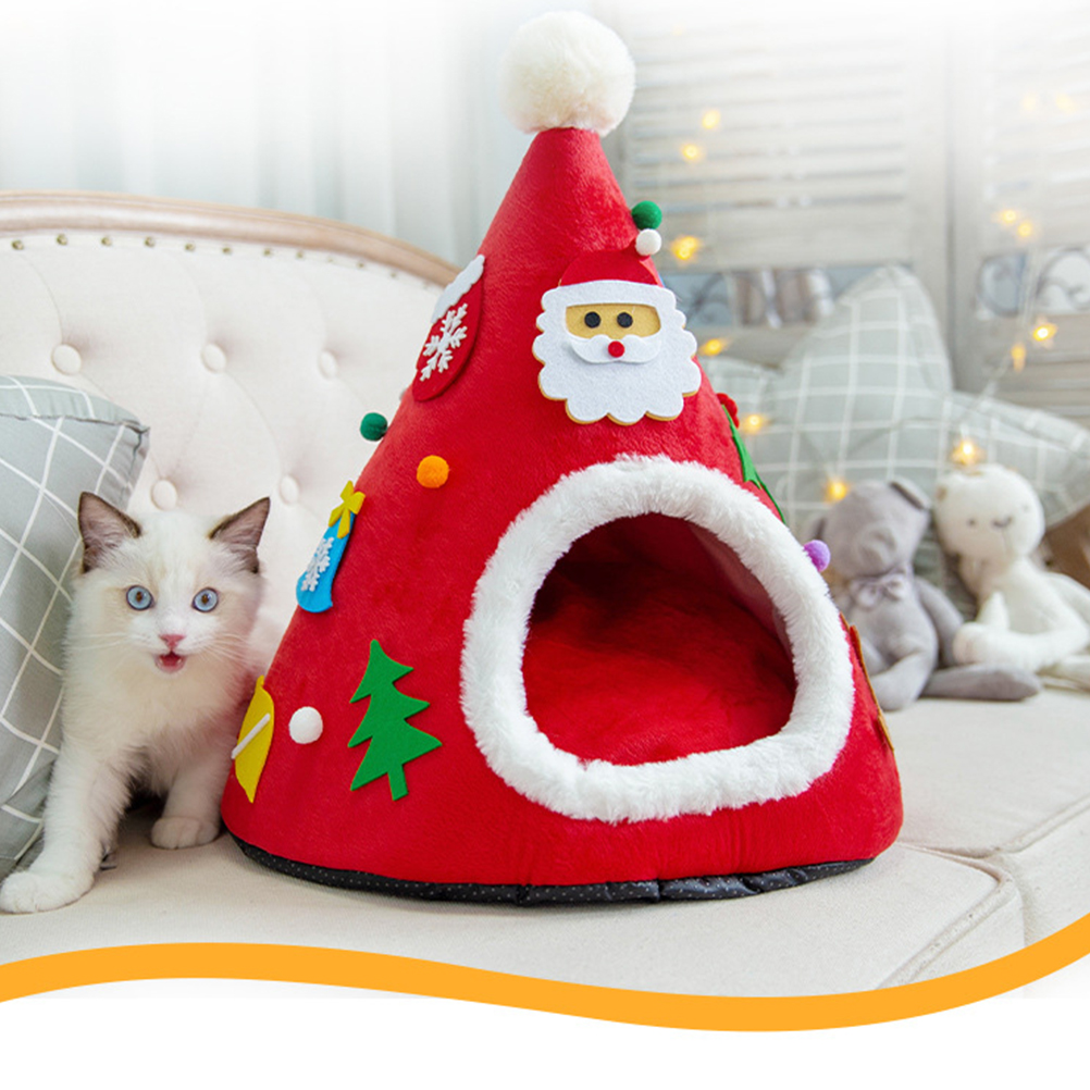 Lit Pour Chat De Noël - 68x38x28 Cm - Nid Douillet En Peluche - Déco Festive Pour Animaux