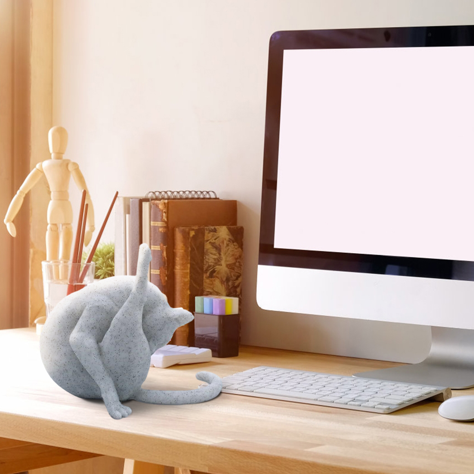 Funny Cat Stretching Figurine - 3D Grooming Cat Statue, Desktop Decor Stress Relief Gift For Cat Lovers