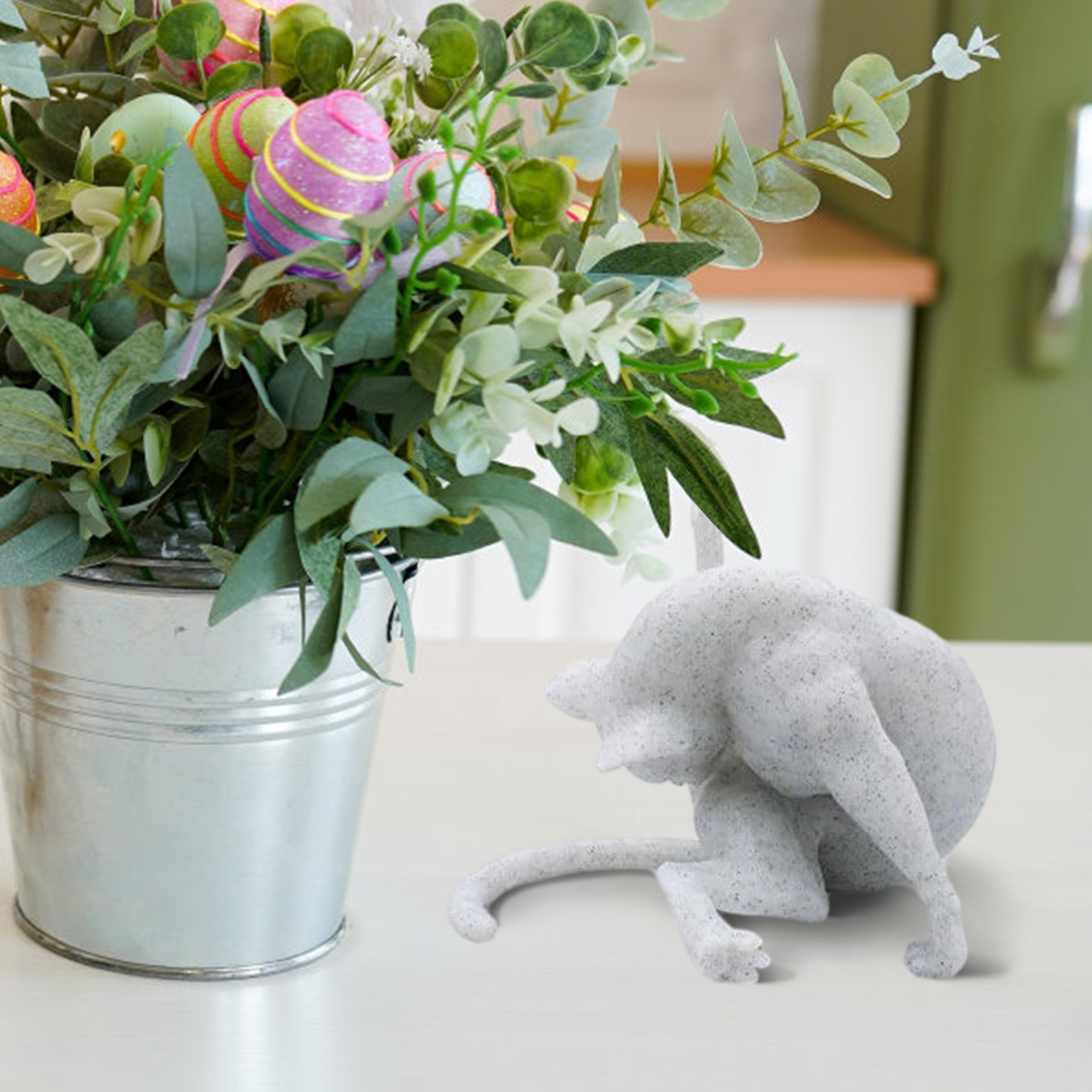 Funny Cat Stretching Figurine - 3D Grooming Cat Statue, Desktop Decor Stress Relief Gift For Cat Lovers