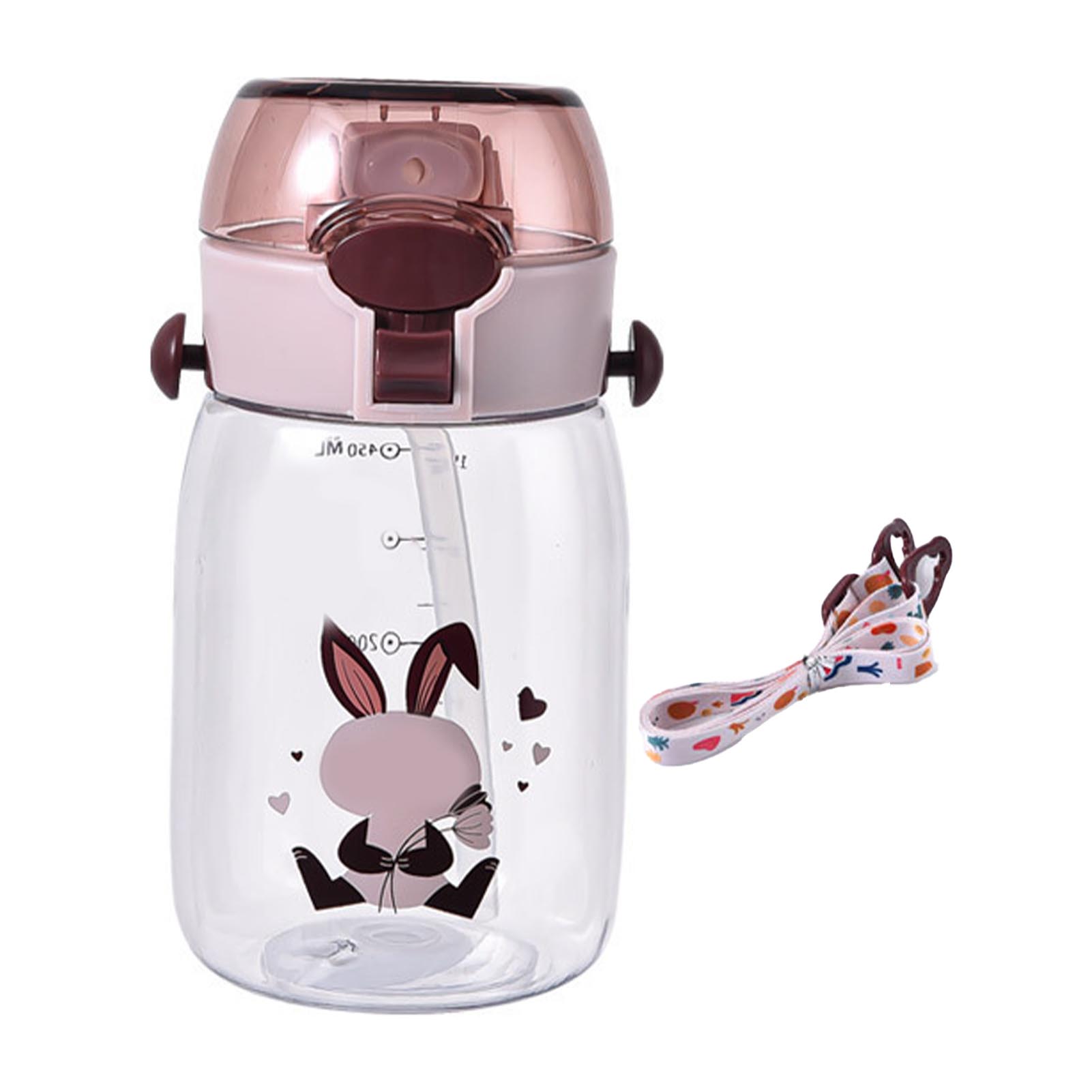 530ml Kids Water Bottle-Spill-Proof,Straw,Lanyard,Cute Cartoon for School&Travel