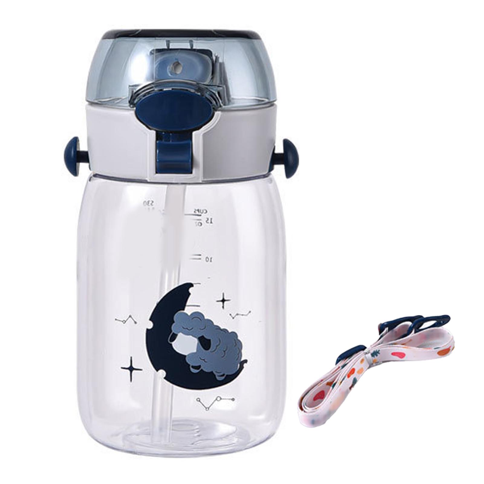 530ml Kids Water Bottle-Spill-Proof,Straw,Lanyard,Cute Cartoon for School&Travel