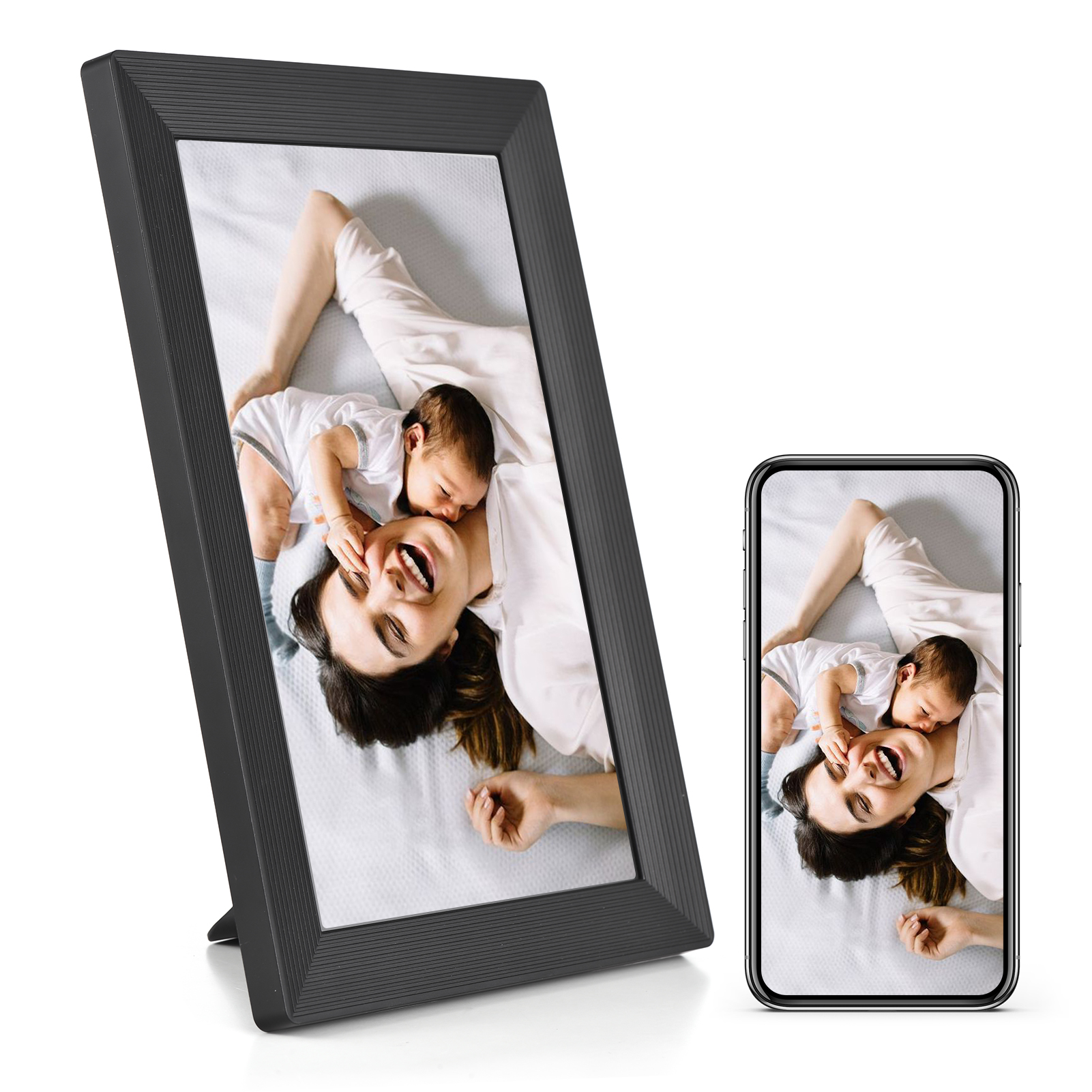 [通拓商品]Andoer 10.1英寸WiFi数码相框 IPS高清触摸屏 自带16G内存 自动旋转 通过APP可共享照片 黑色 英规 100-240V