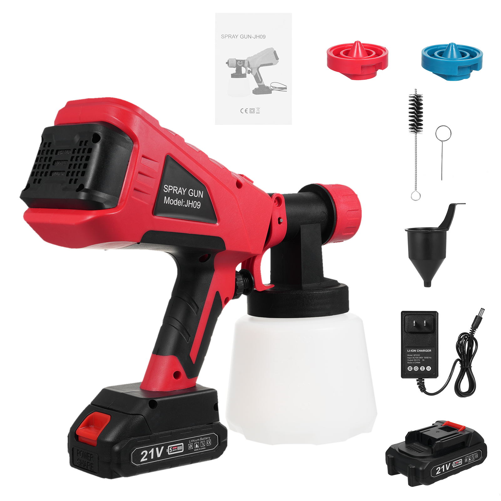 [通拓商品]600W 高压电动喷涂机 手持便携无线可充电 喷漆机 消毒机 电喷机 红色 美规 110V 一电一充 JH09