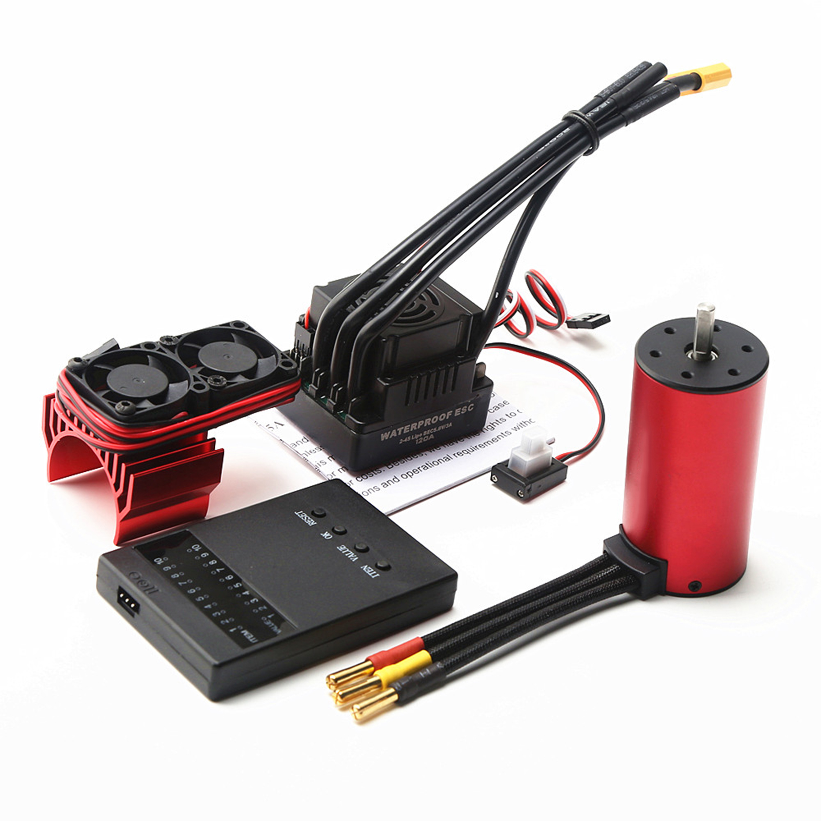 [通拓商品]配件 S3670 2150KV 无刷无感防水马达红色 +120A无刷电调黑色 T插版+编程卡+散热器 KSX4854+KSX4127+KSX3457+KSX4393