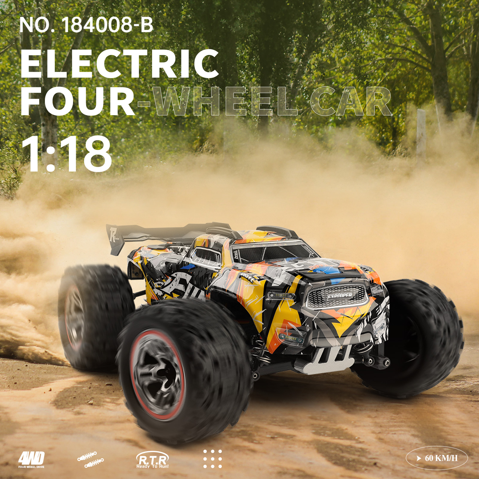 [通拓商品]整车 伟力wltoys 184008 1/18 60km/h 2.4GHz 三合一无刷电动四驱遥控车 带灯/锌合金齿轮（红色 单电版）
