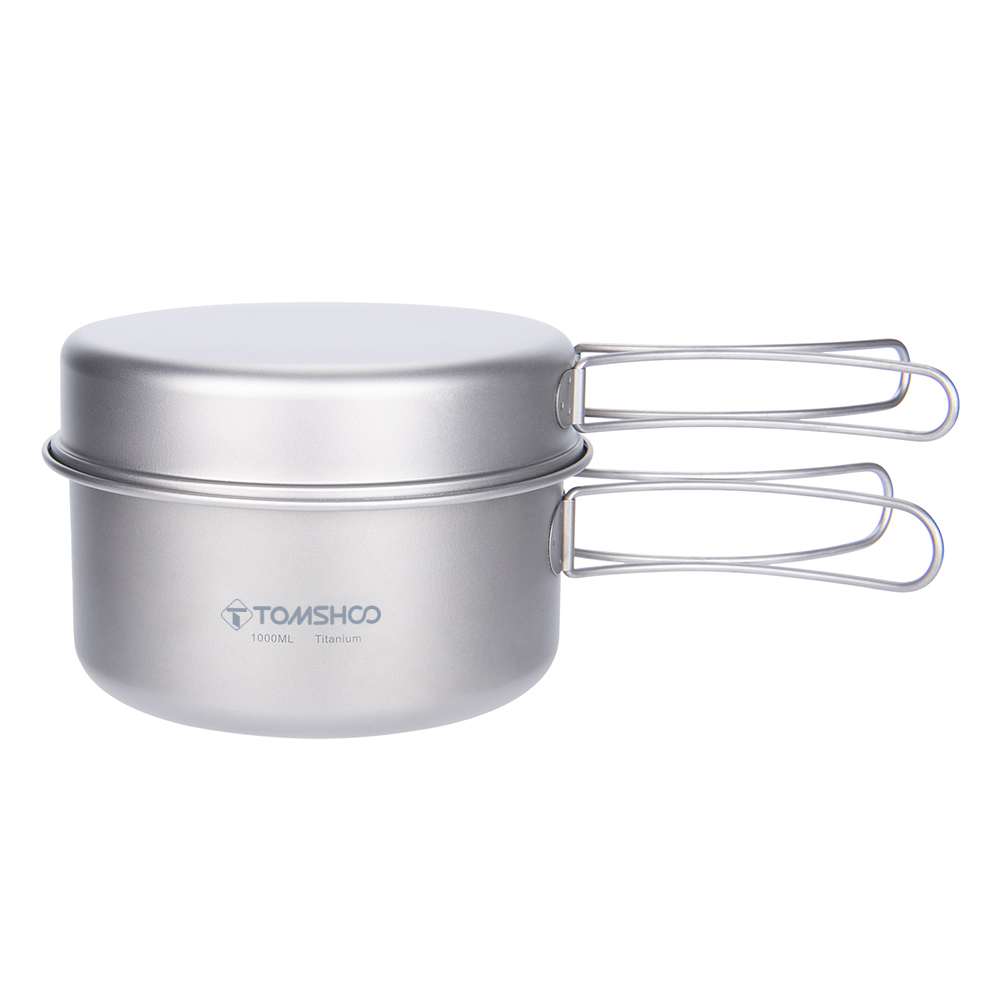 [通拓商品]TOMSHOO 钛锅钛碟两件套纯钛套锅户外炒锅野营炊1200ml+500ml