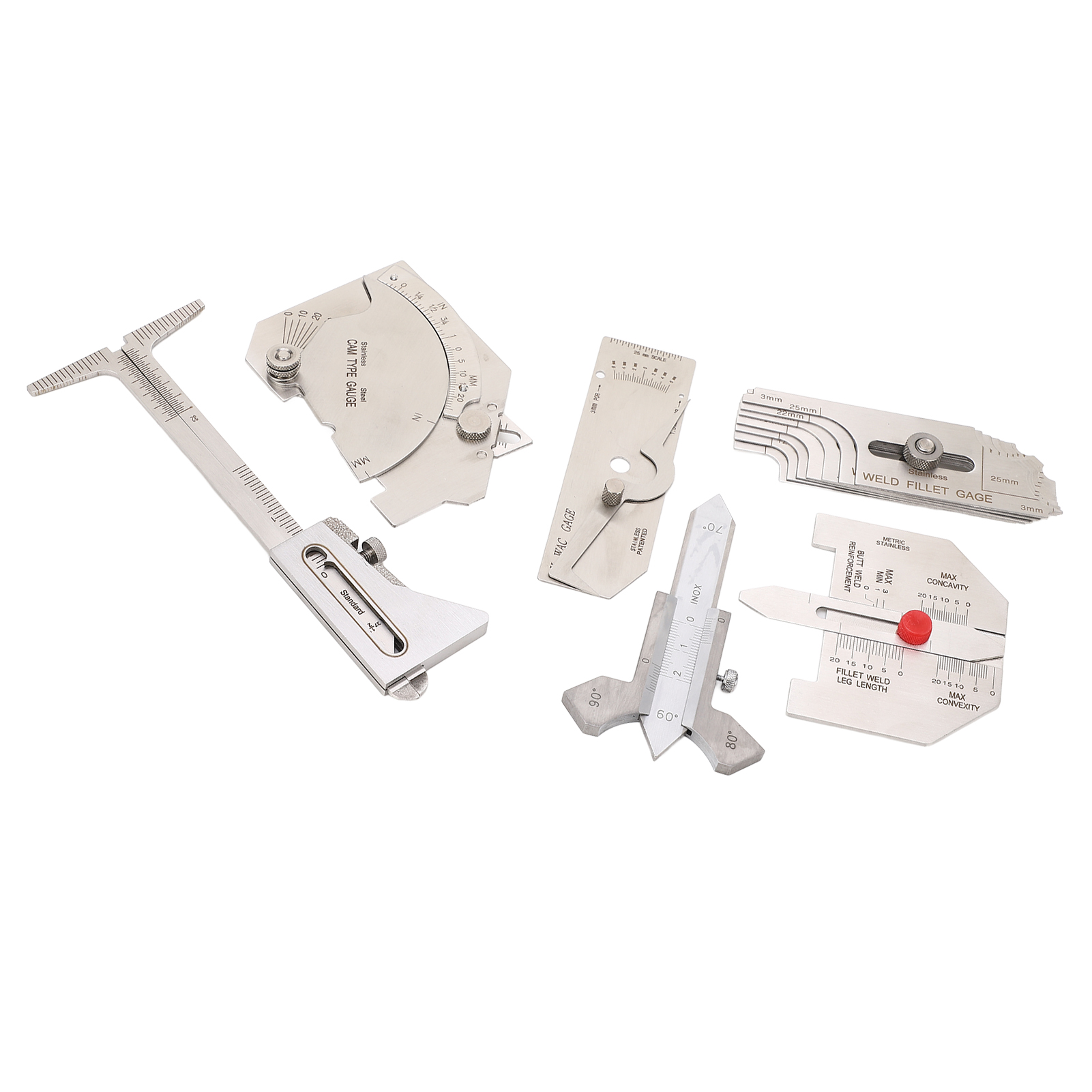 6Pcs/set Weld Gauge Set Fillet Include Hi Lo Gauge Porosity Undercuts Checking Gauge Angle Welding Equipment Measuring Tool