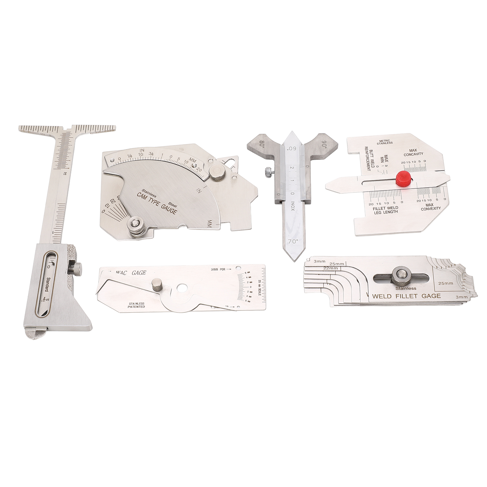 6Pcs/set Weld Gauge Set Fillet Include Hi Lo Gauge Porosity Undercuts Checking Gauge Angle Welding Equipment Measuring Tool