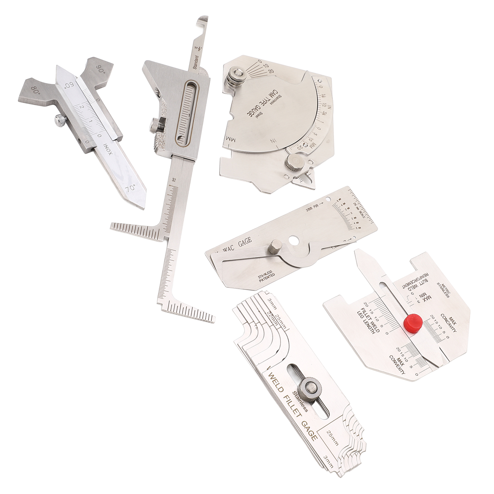 6Pcs/set Weld Gauge Set Fillet Include Hi Lo Gauge Porosity Undercuts Checking Gauge Angle Welding Equipment Measuring Tool
