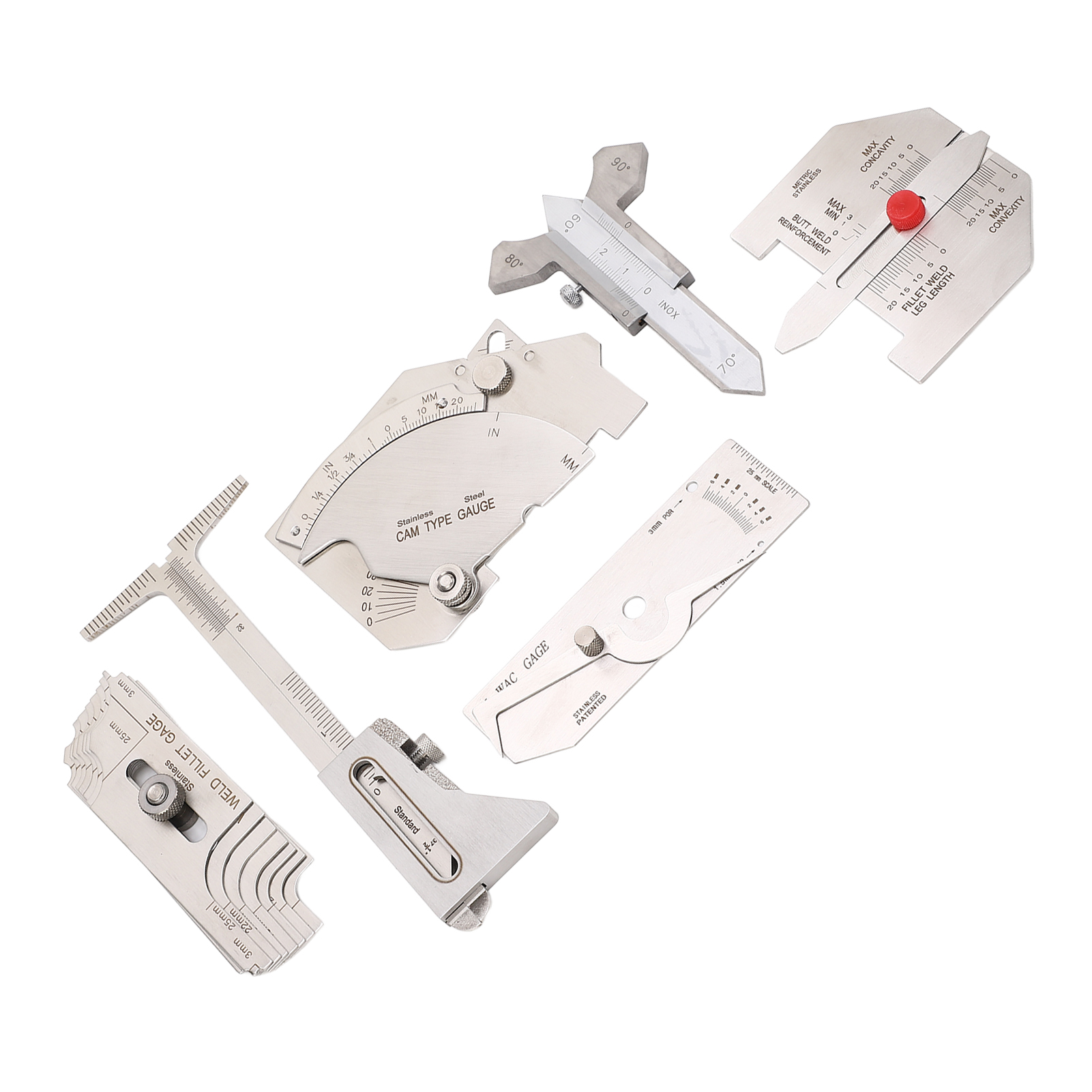 6Pcs/set Weld Gauge Set Fillet Include Hi Lo Gauge Porosity Undercuts Checking Gauge Angle Welding Equipment Measuring Tool