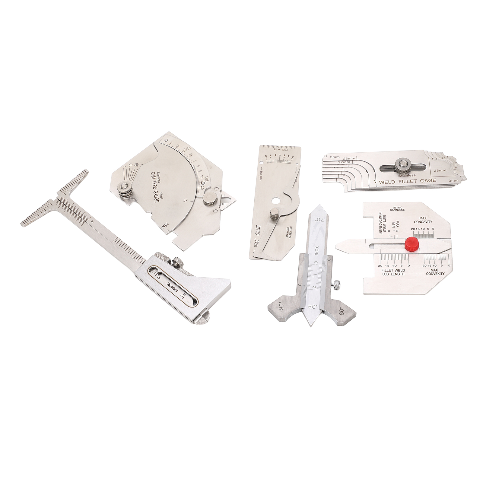 6Pcs/set Weld Gauge Set Fillet Include Hi Lo Gauge Porosity Undercuts Checking Gauge Angle Welding Equipment Measuring Tool