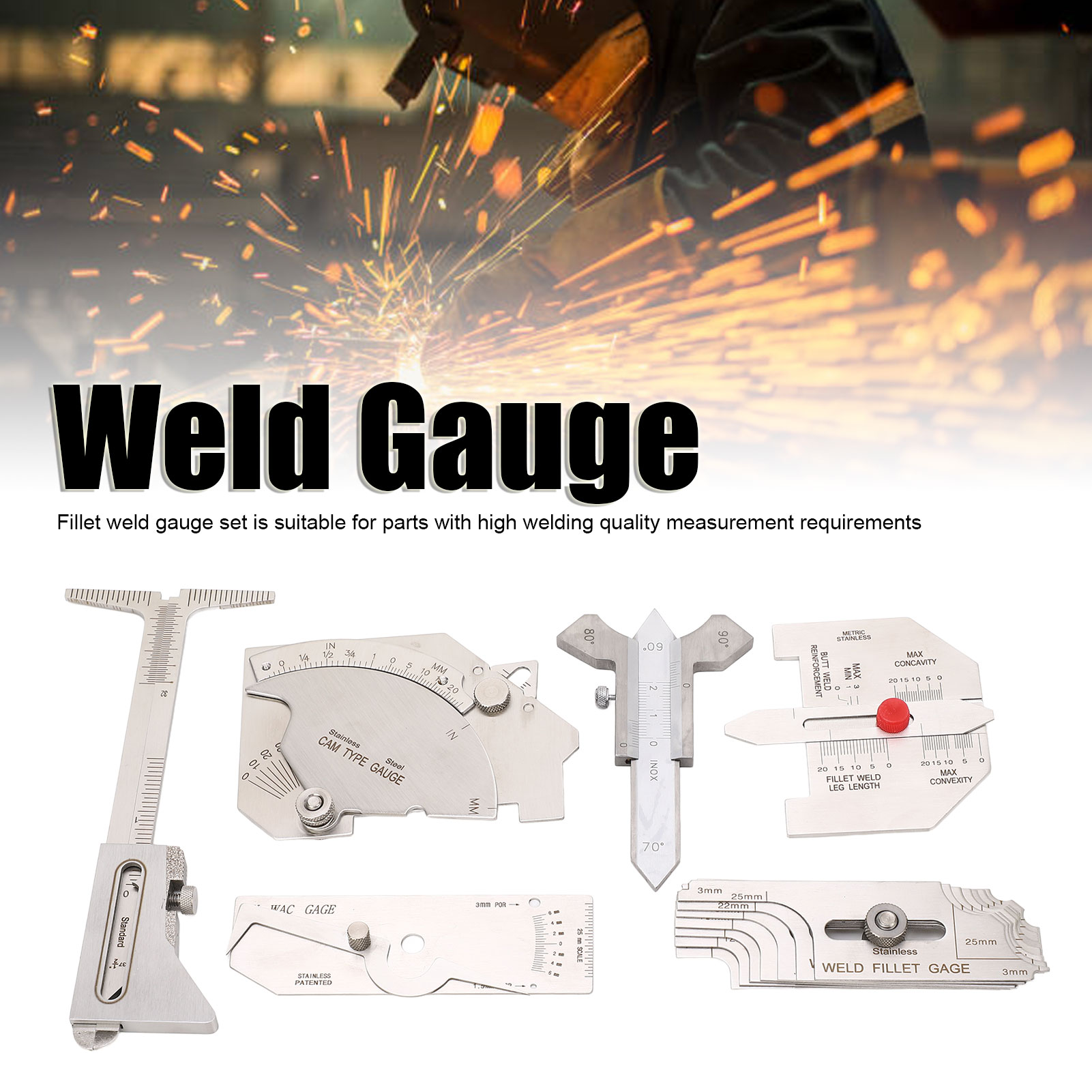 6Pcs/set Weld Gauge Set Fillet Include Hi Lo Gauge Porosity Undercuts Checking Gauge Angle Welding Equipment Measuring Tool