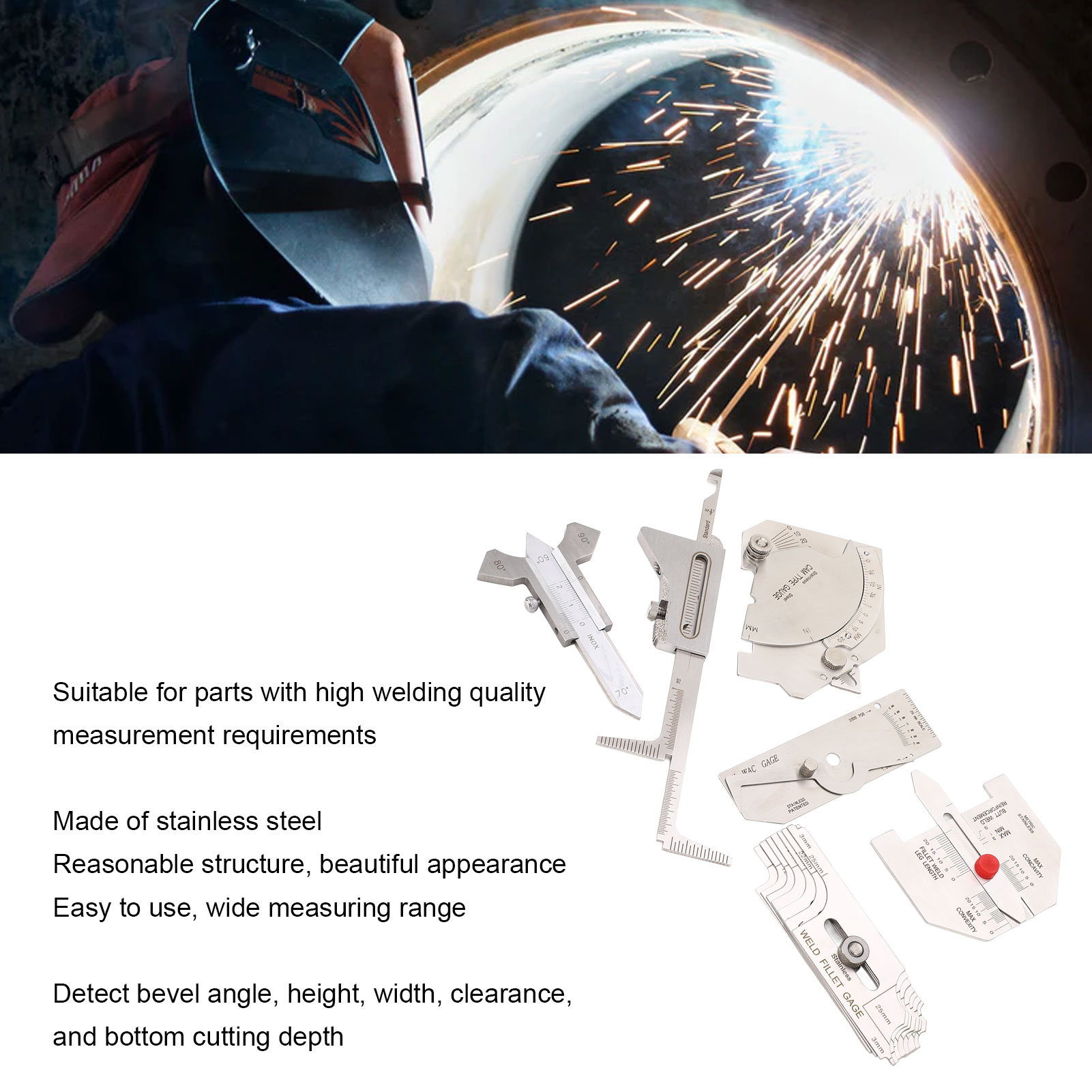 6Pcs/set Weld Gauge Set Fillet Include Hi Lo Gauge Porosity Undercuts Checking Gauge Angle Welding Equipment Measuring Tool