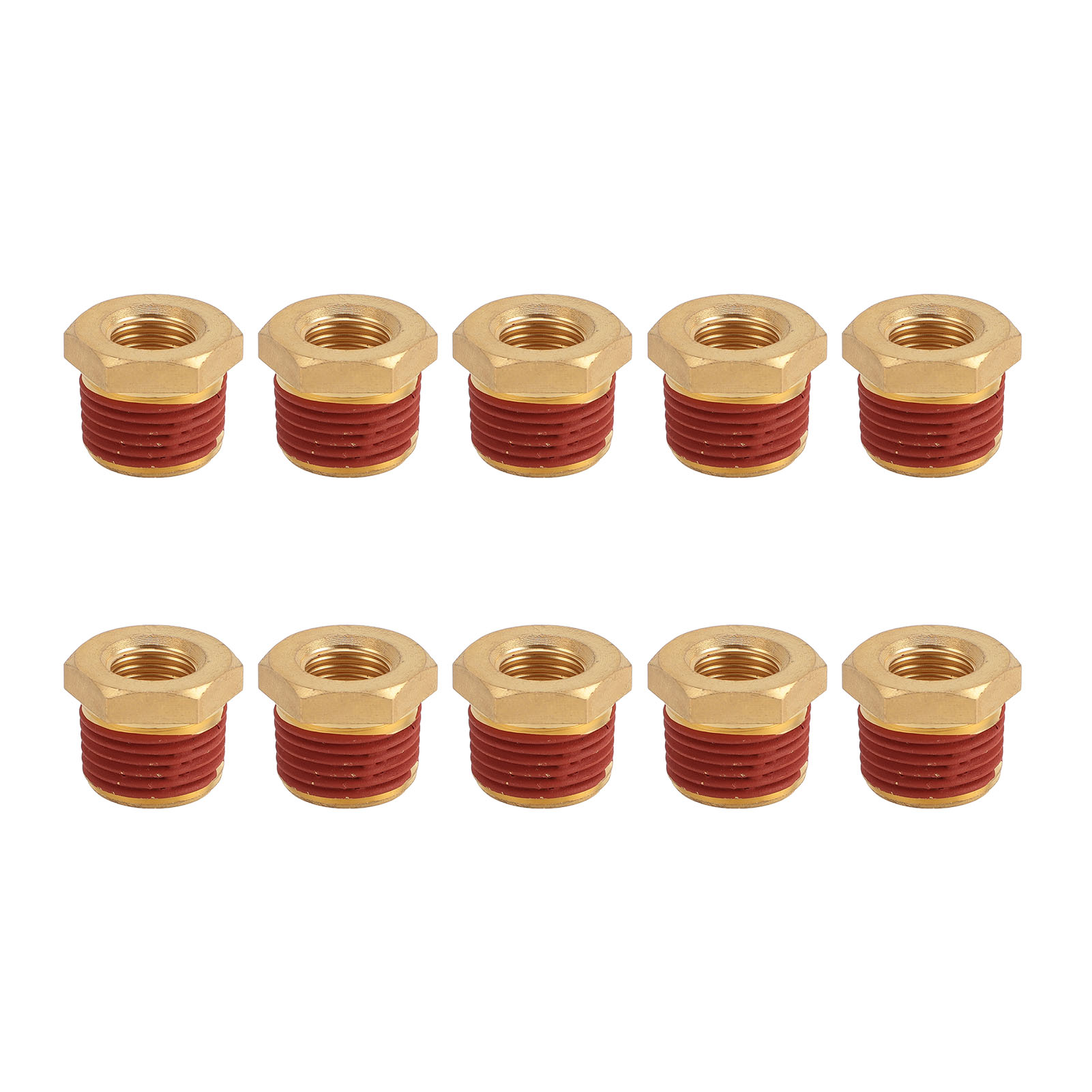 10PCS 1/2"至1/4"异径黄铜螺纹管接头，1/2英寸NPT外螺纹x 1/4英寸NPT内六角套管适配器 带防漏胶层