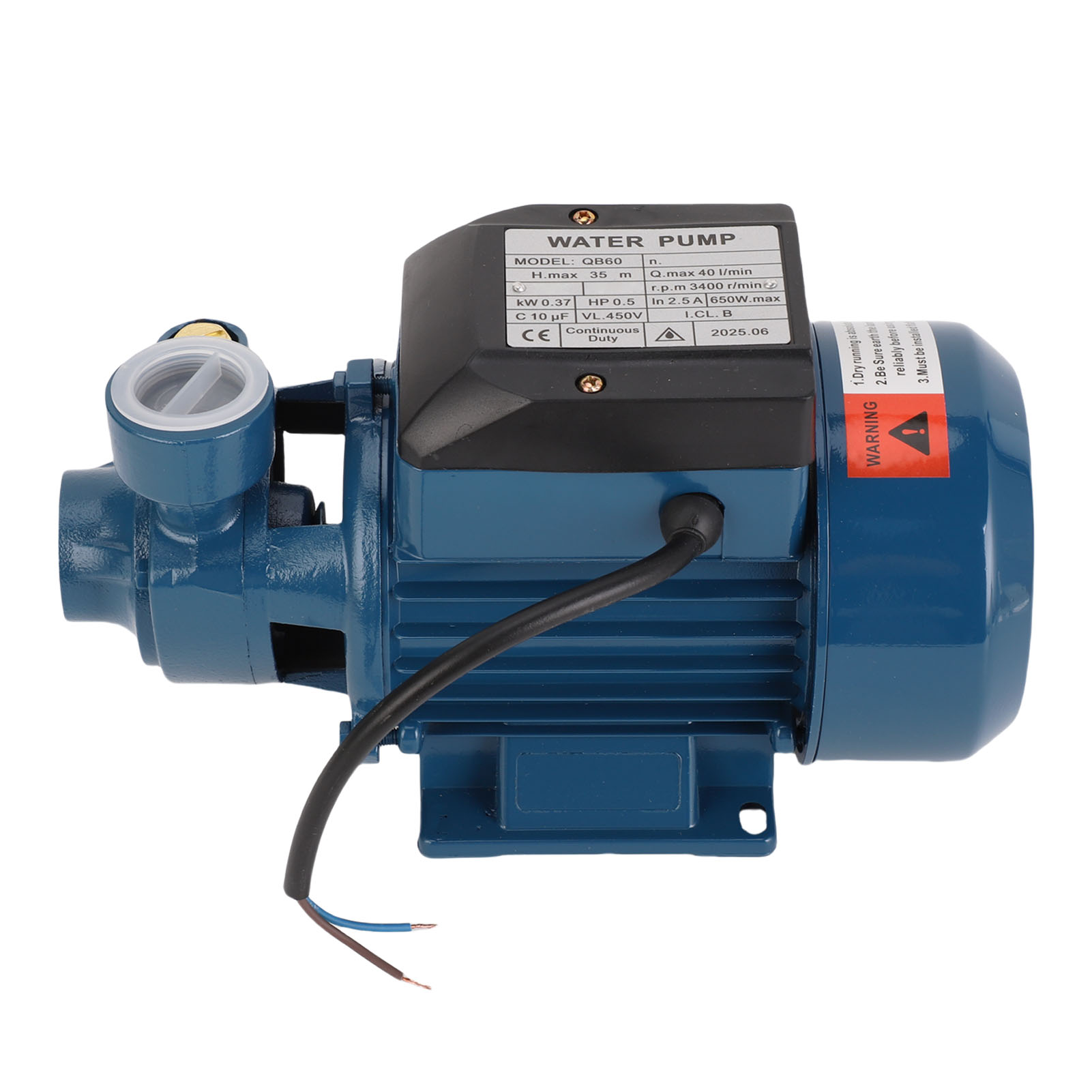 650W 3400rpm 漩涡泵 35米高扬程管道增压泵 40L/min大流量 离心泵漩涡式循环水泵 1英寸出水口（超重） AC110V