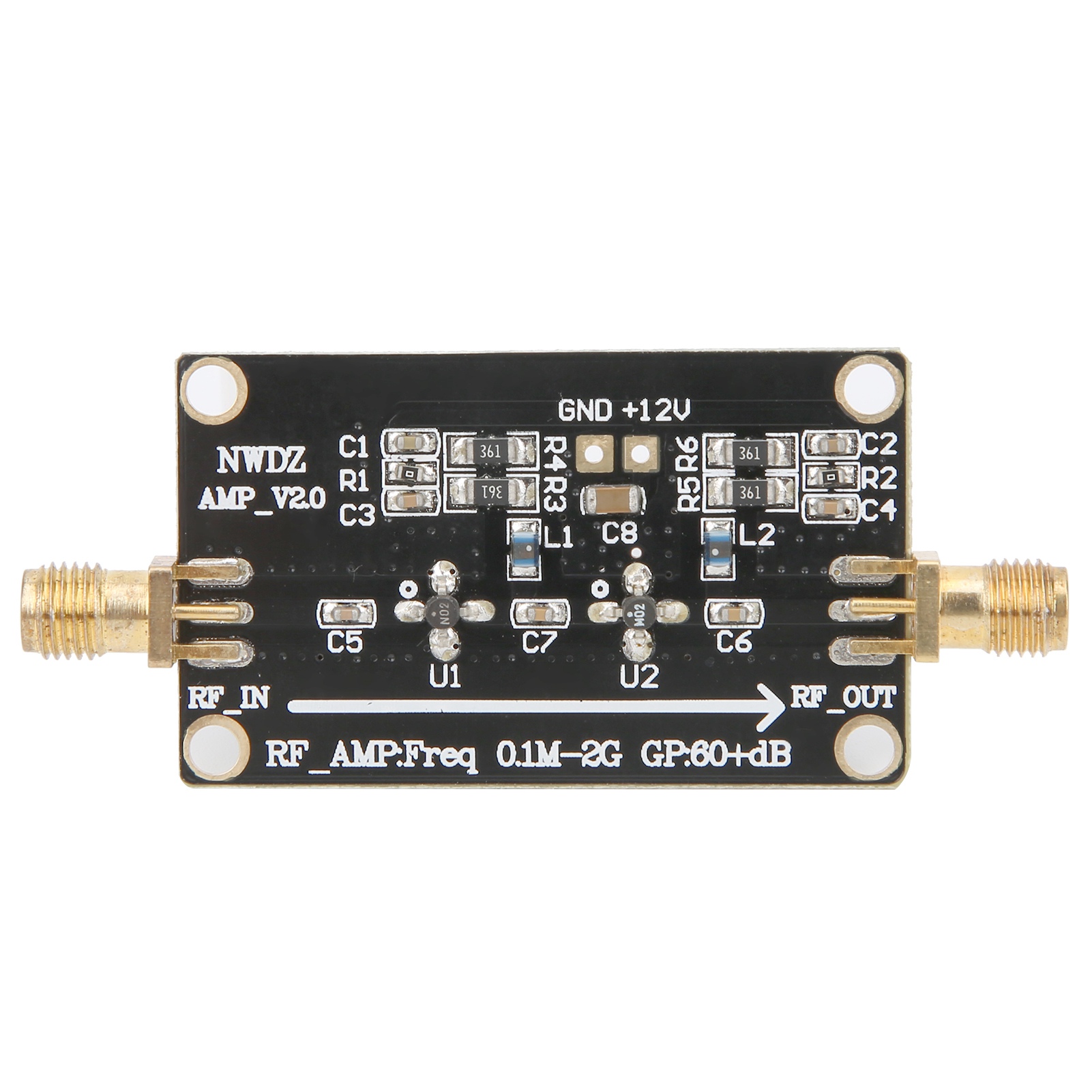 射频宽带放大器 低噪放 LNA 0.1M-2G 增益60dB 两级放大