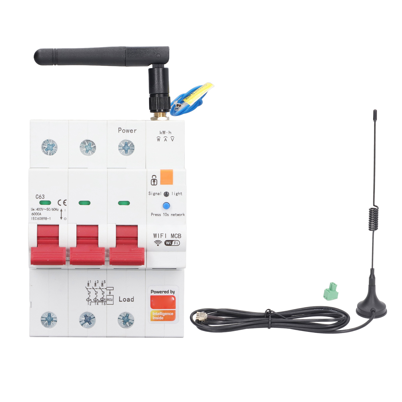 AC400V 涂鸦WiFi+RS485计量断路器63A 手机无线遥控导轨式智能空气开关3P 带电量统计