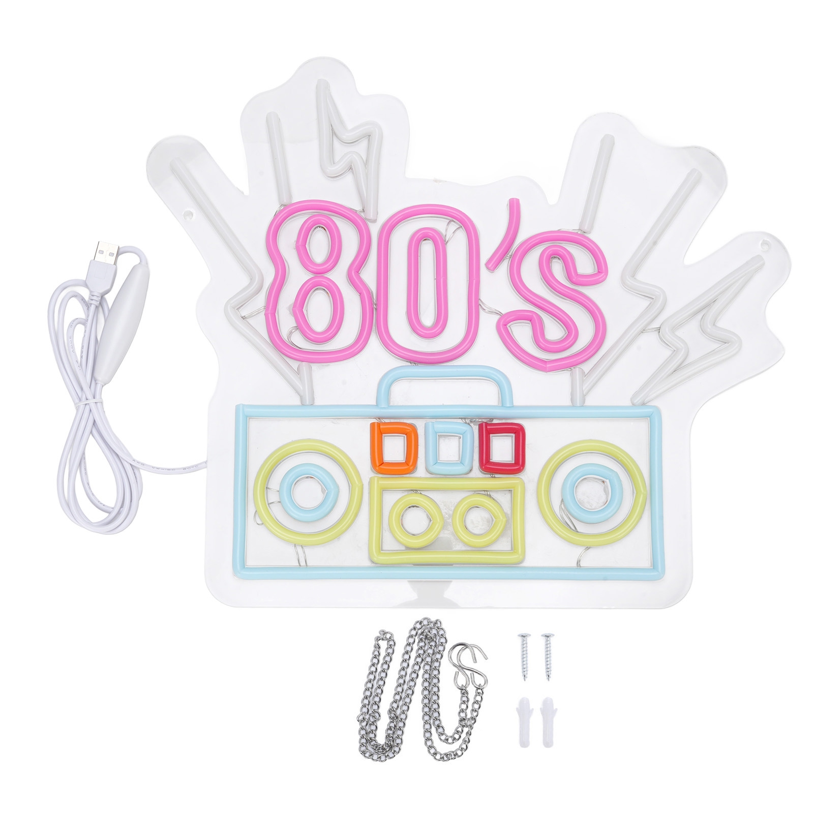 &ldquo;80's 多彩&rdquo;LED霓虹灯 可调节装饰灯 用于墙壁装饰 人物图案亚克力LED造型酒吧氛围灯 适用于卧室酒吧俱乐部咖啡厅