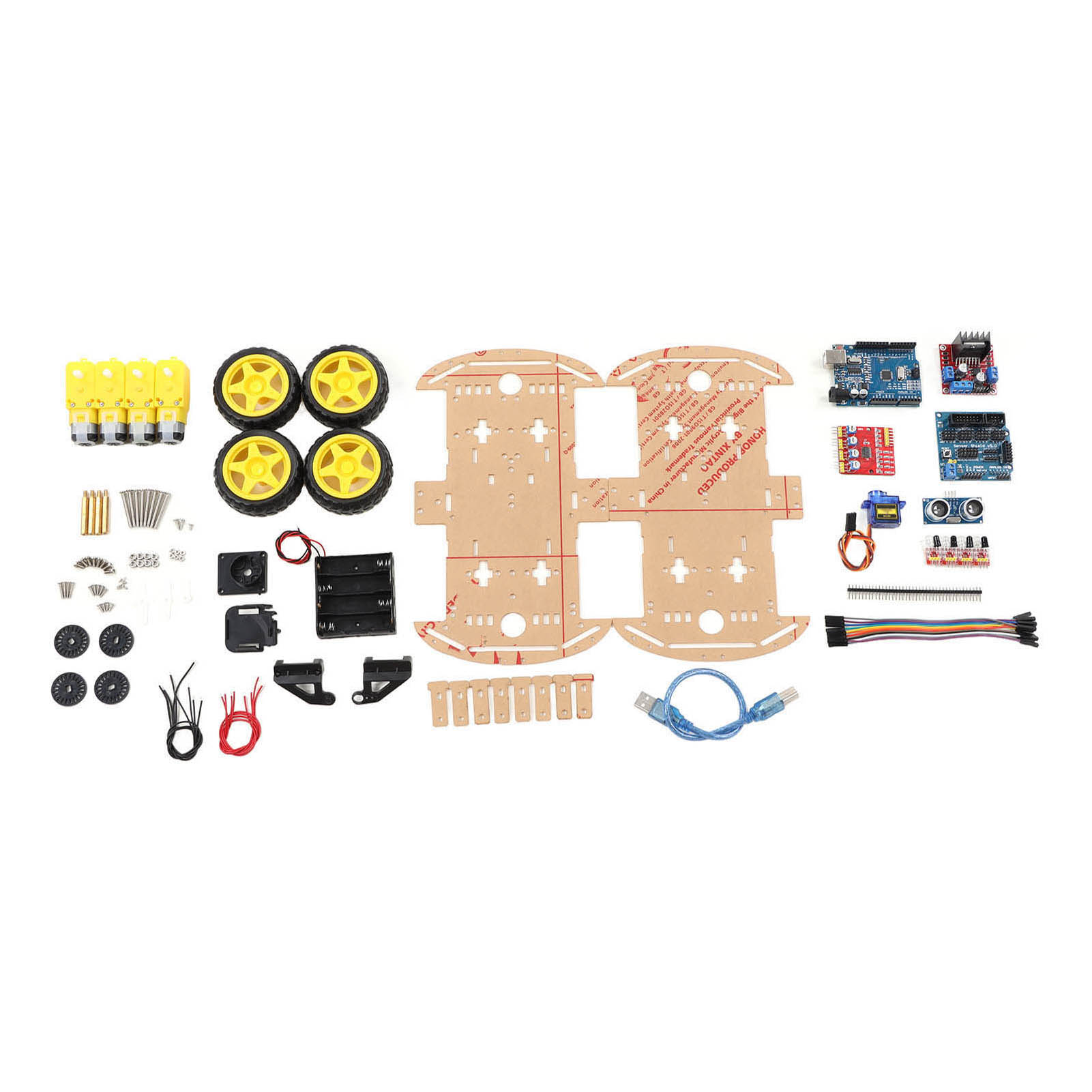 4WD智能汽车智能机器人汽车底盘套件 跟踪电机超声波Arduino（不带电池发货）