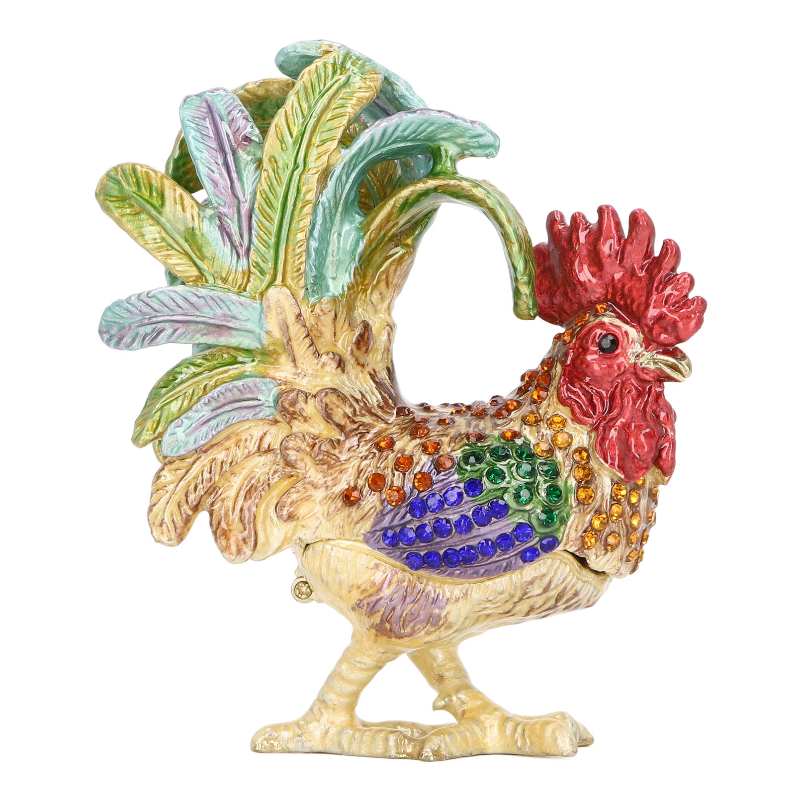 珐琅彩合金工艺品 凤尾鸡彩绘镶钻首纪念品礼品（蓝色-小号）