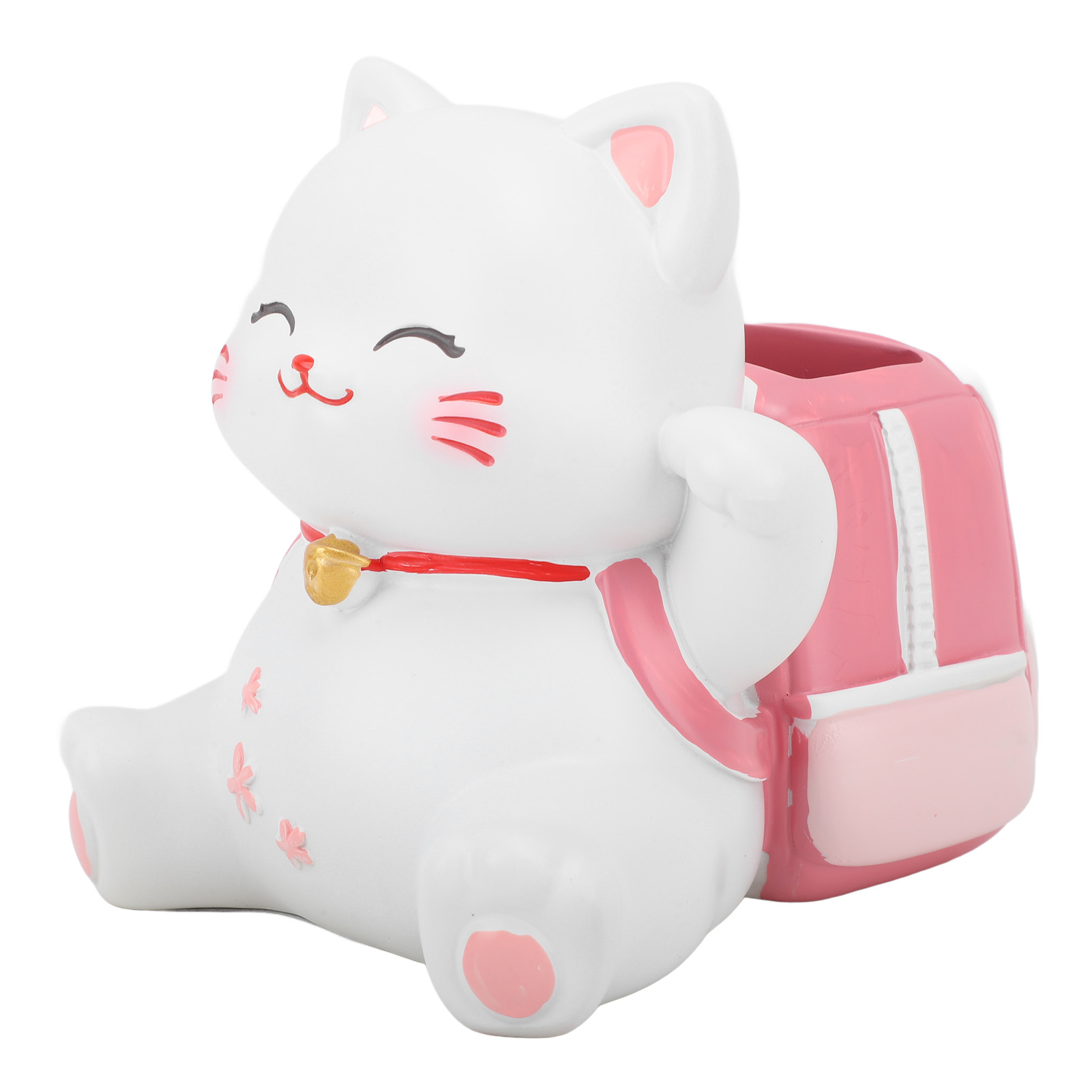 樱花猫笔筒摆件学生用品办公桌面装饰收纳笔架树脂摆件（书包）