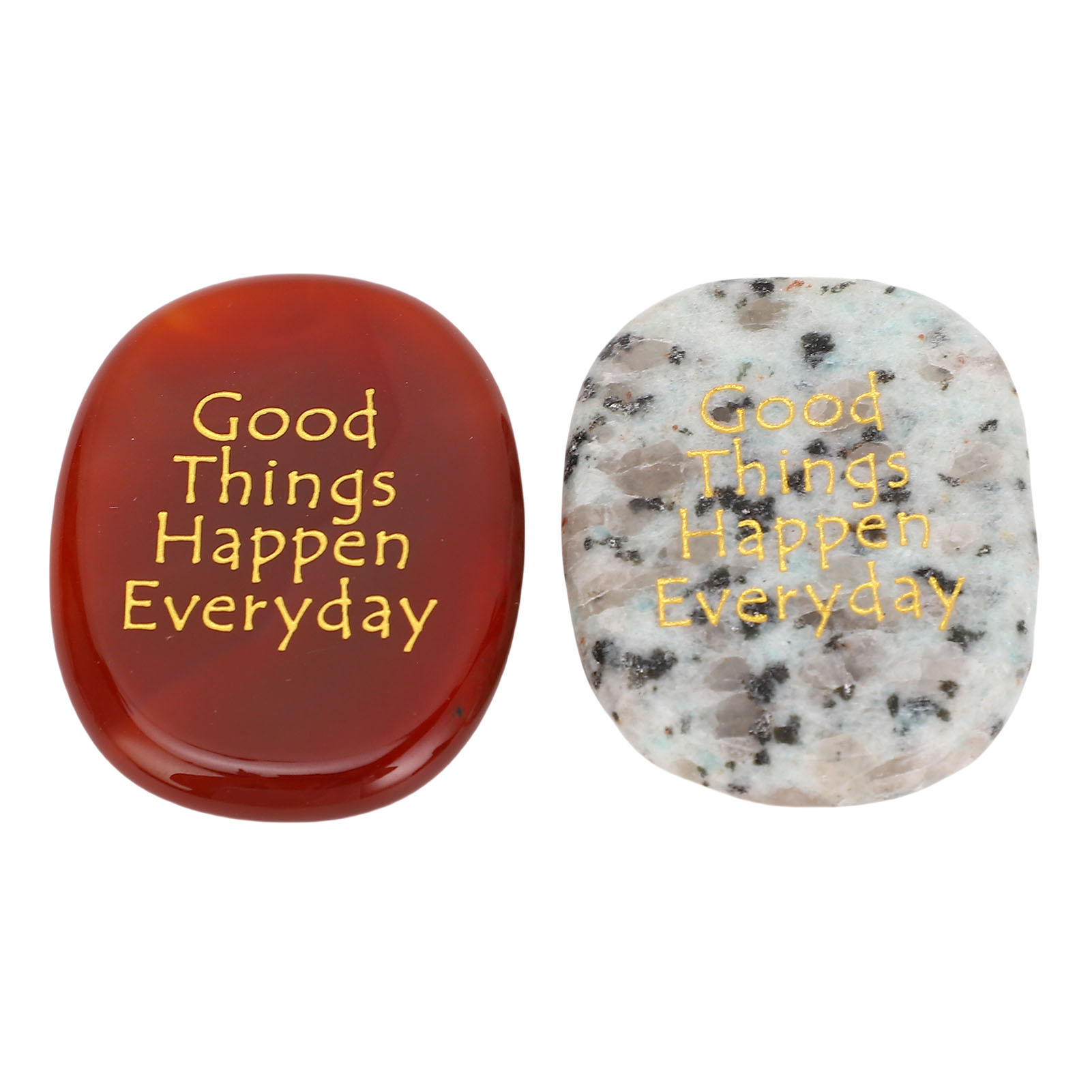 2件装雕刻励志石 good things happen everyday 天然水晶宝石