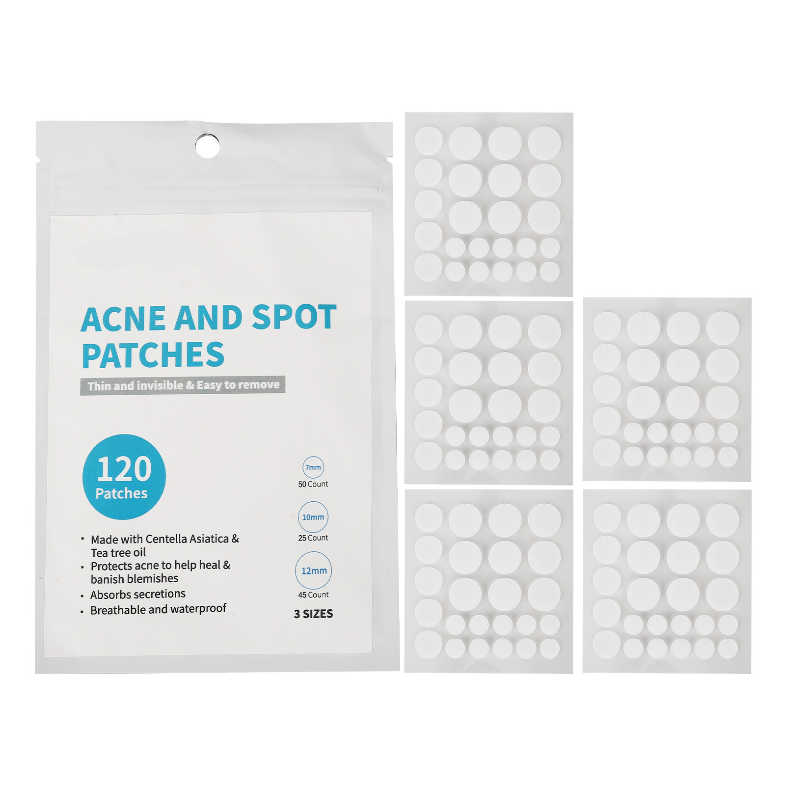 Acne patch痘痘贴水胶体隐形防水痘痘贴3种规格120贴