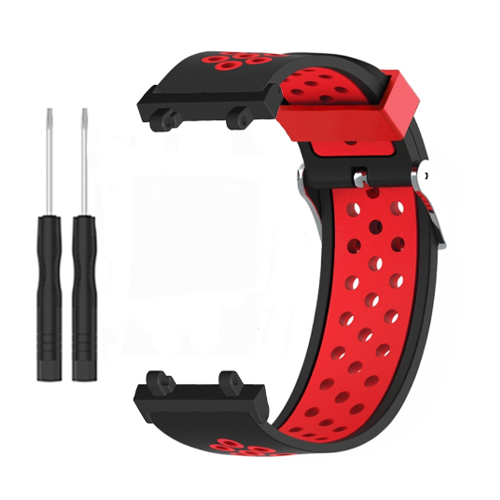 双色透气孔针扣表带表带兼容 华米Amazfit Active Edge（A2212） 表带软硅胶腕带替换手链运动表带智能手表配件-带安装工具 黑绿