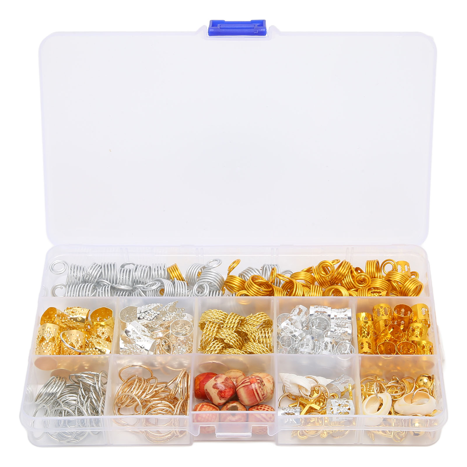 238pcs 非洲脏辫假发饰品 金银皇冠雪花木珠贝壳海螺盒装