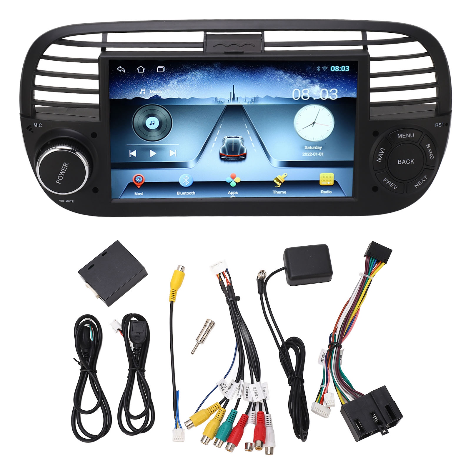 （T05）汽车改装 FIAT 500 2007-2015 7英寸 GPS导航 高清触摸屏 内置无线Carplay 2+32G