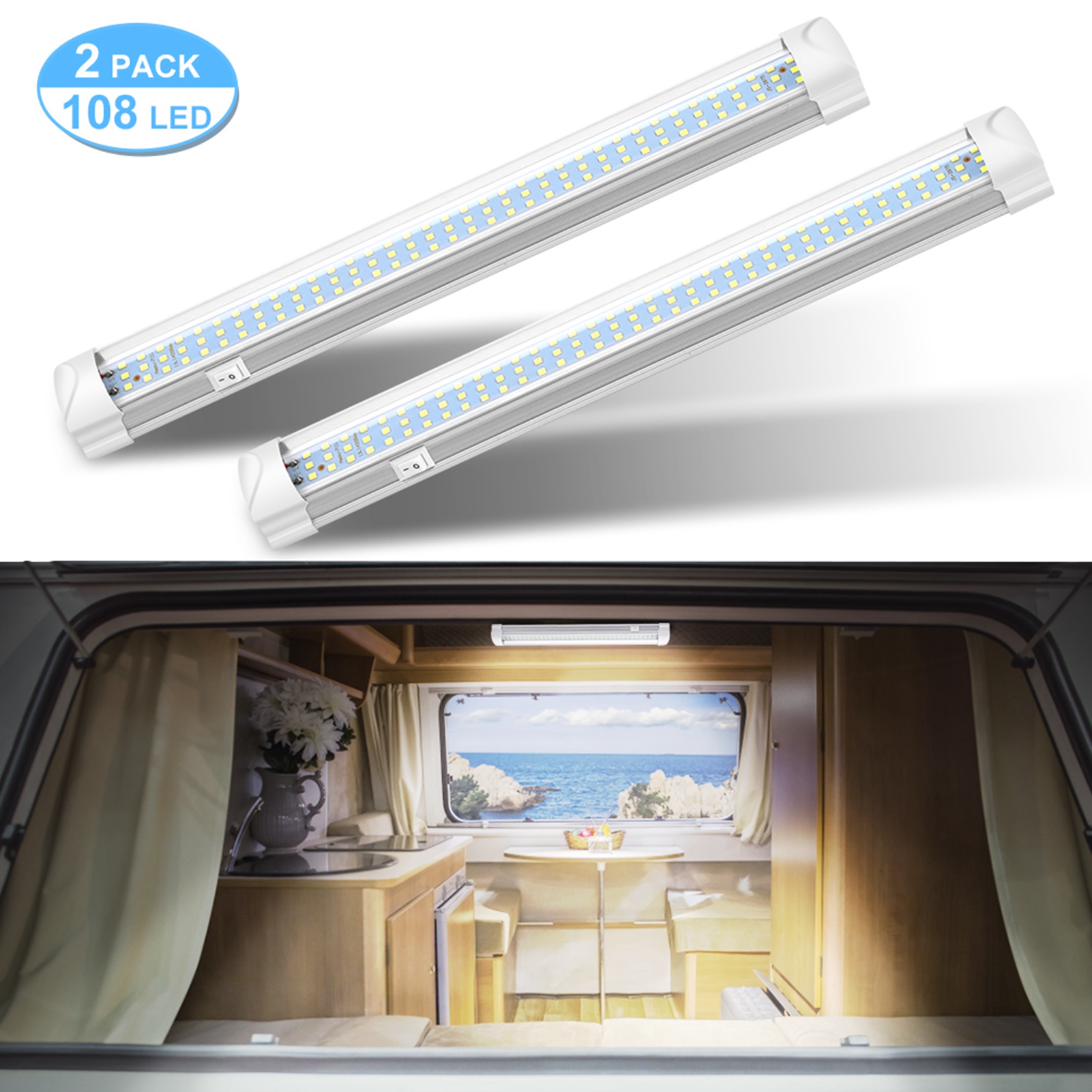FBA专卖 DC12V汽车车厢内照明灯108灯白光6000K 两只装
