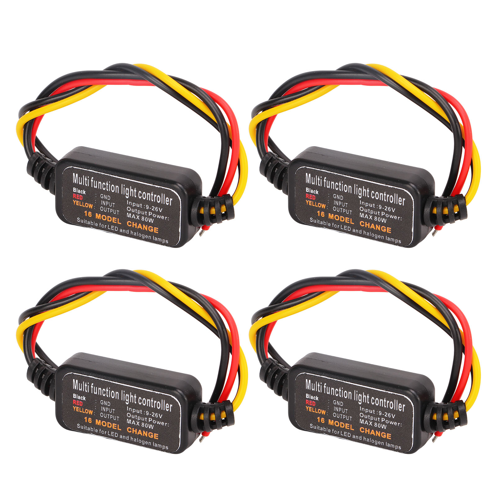 DC9-26V通用 16模式可调 LED/卤素刹车灯频闪控制器 4个装