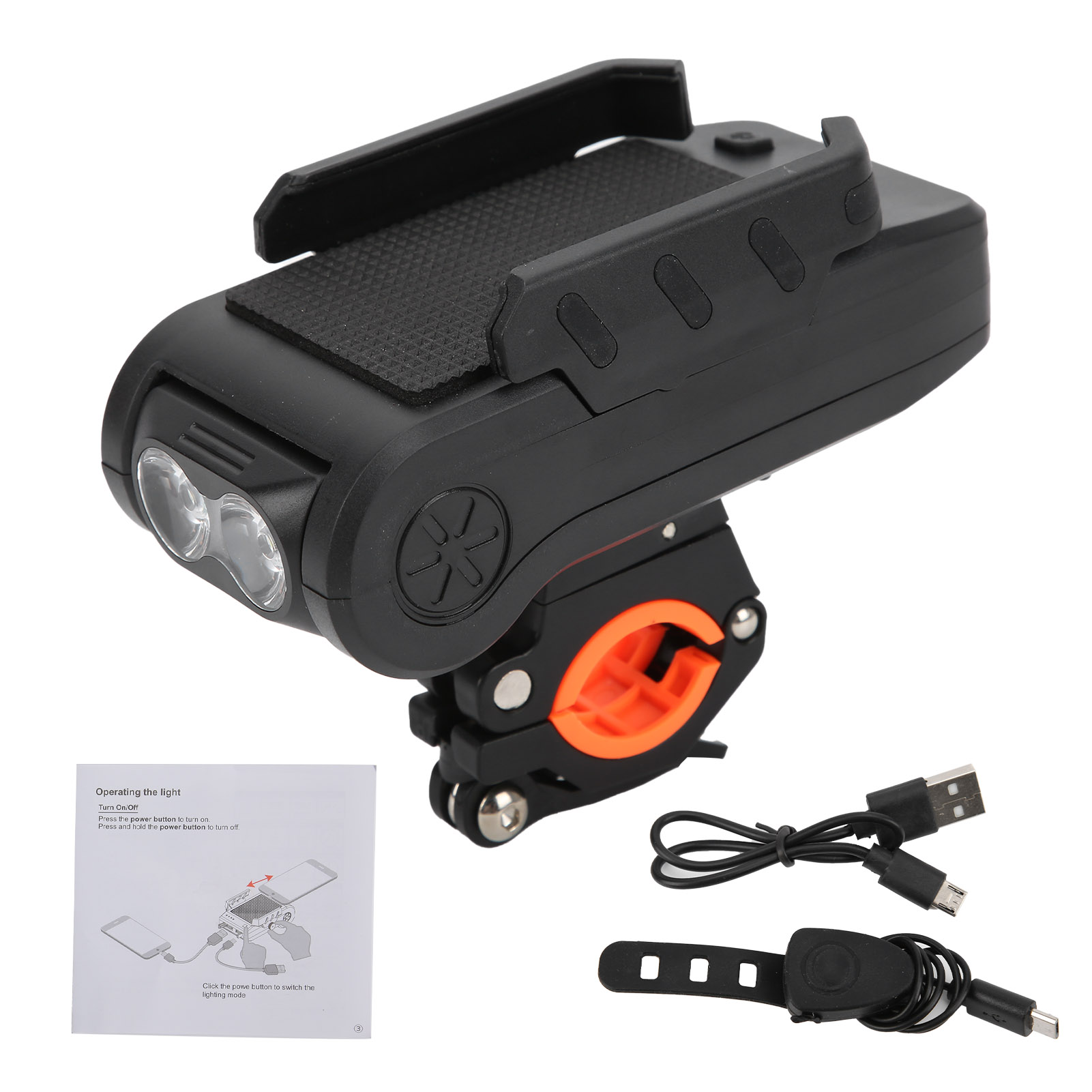 自行车灯四合一骑行前灯手机架喇叭灯充电宝单车山地自行车前灯（内置电池发货）