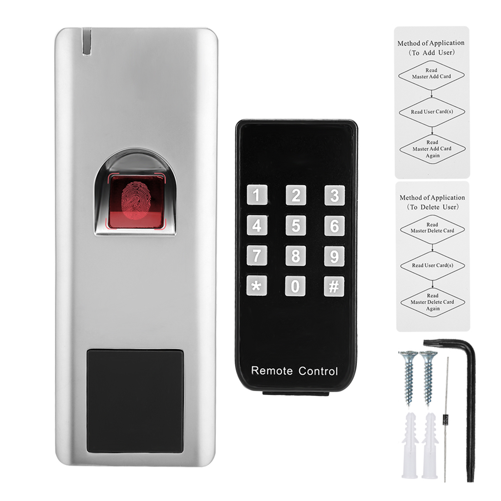 IP66防水RFID 125KHZ Wiegand 26生物识别指纹刷卡金属门禁机（遥控器内置电池出货）