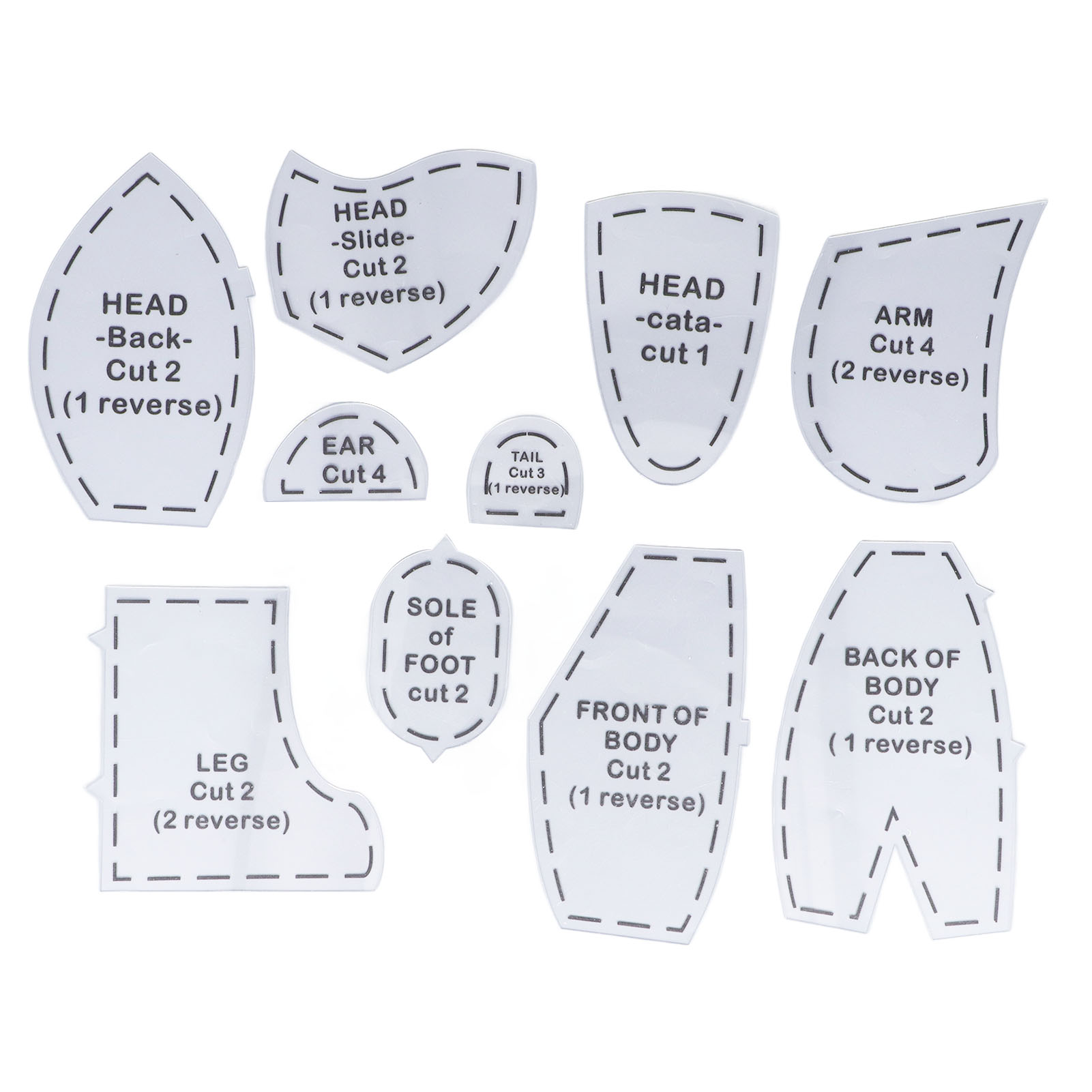 10件套 记忆小熊缝纫图案模板 内存熊规则模板集Memory Bear Template Ruler Set小号成品10英寸
