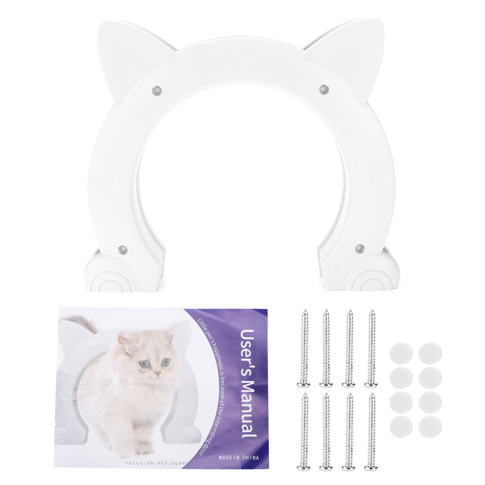 宠物猫门猫洞 宠物门栏可自由出入宠物门 猫洞猫犬舍宠物猫狗洞 易于安装白色